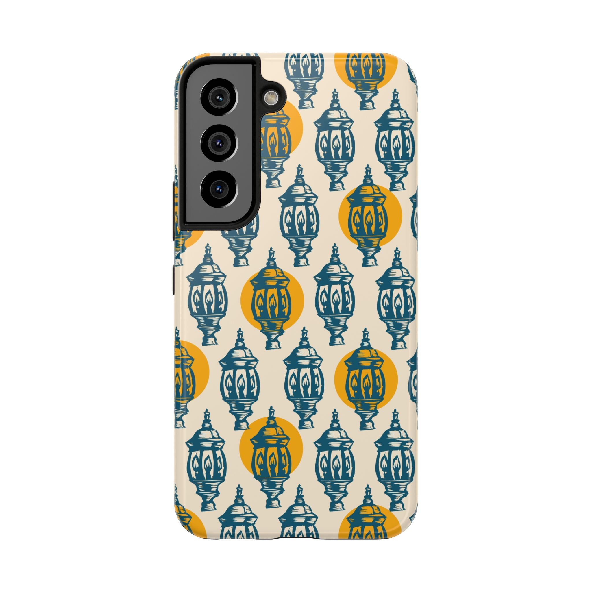 Tough Phone Case — Blue & Mustard Lantern Pattern Slim Protective Cover