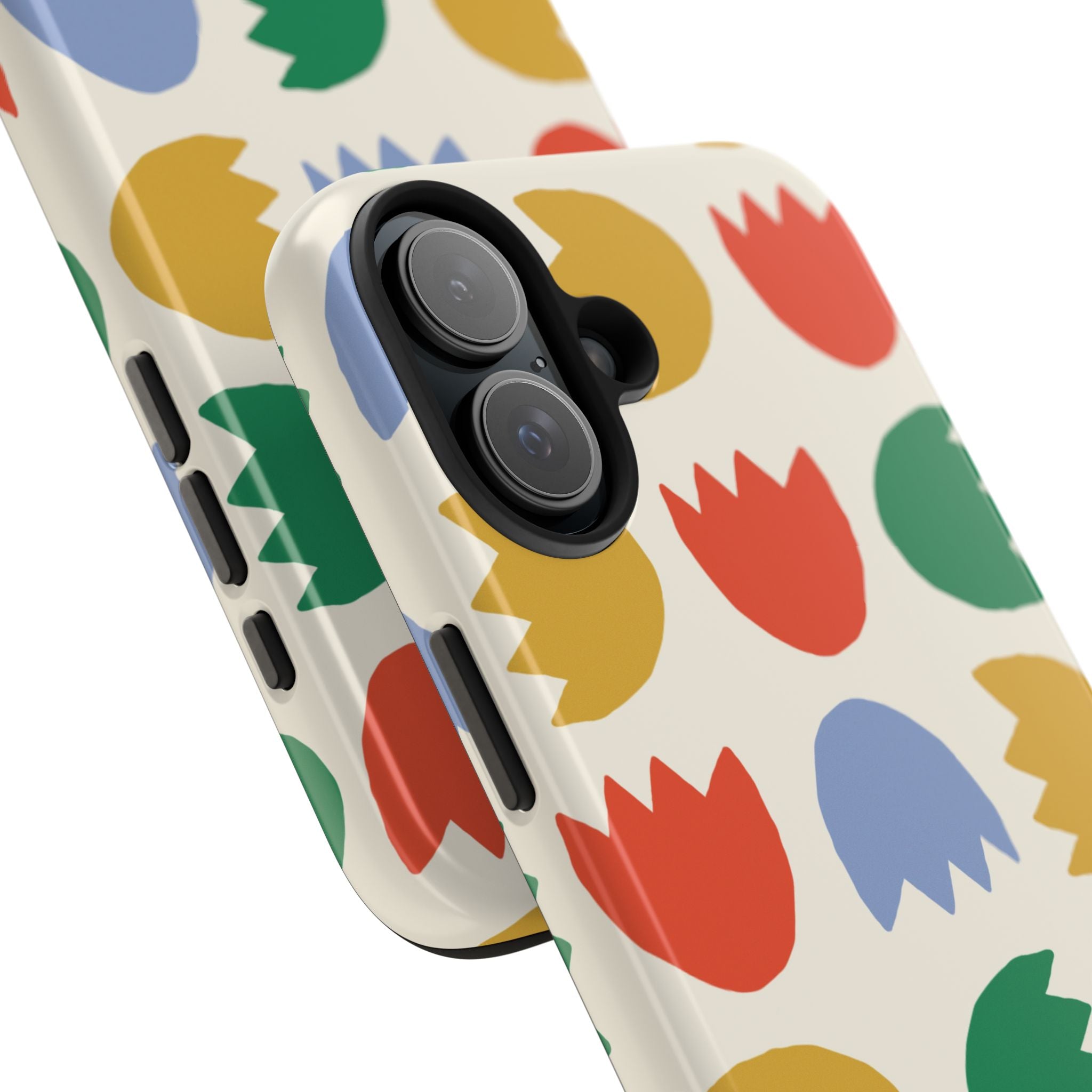 Tough Phone Case — Retro Tulip Pattern Green Floral Protective Cover