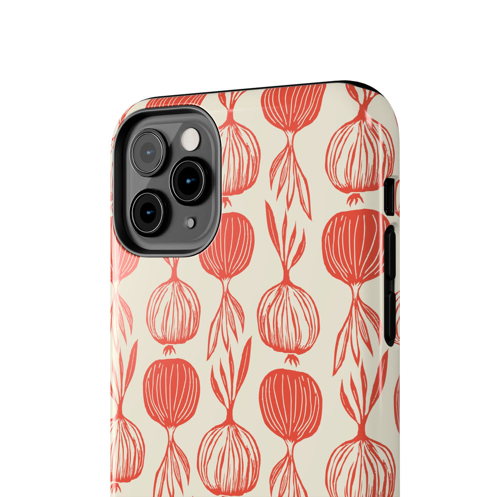 Floral Onion Pattern Tough Phone Case — Red Botanical Protective Phone Cover