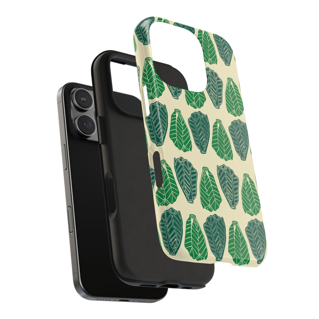 Leaf Pattern Tough Phone Case — Green Botanical Protective Phone Cover