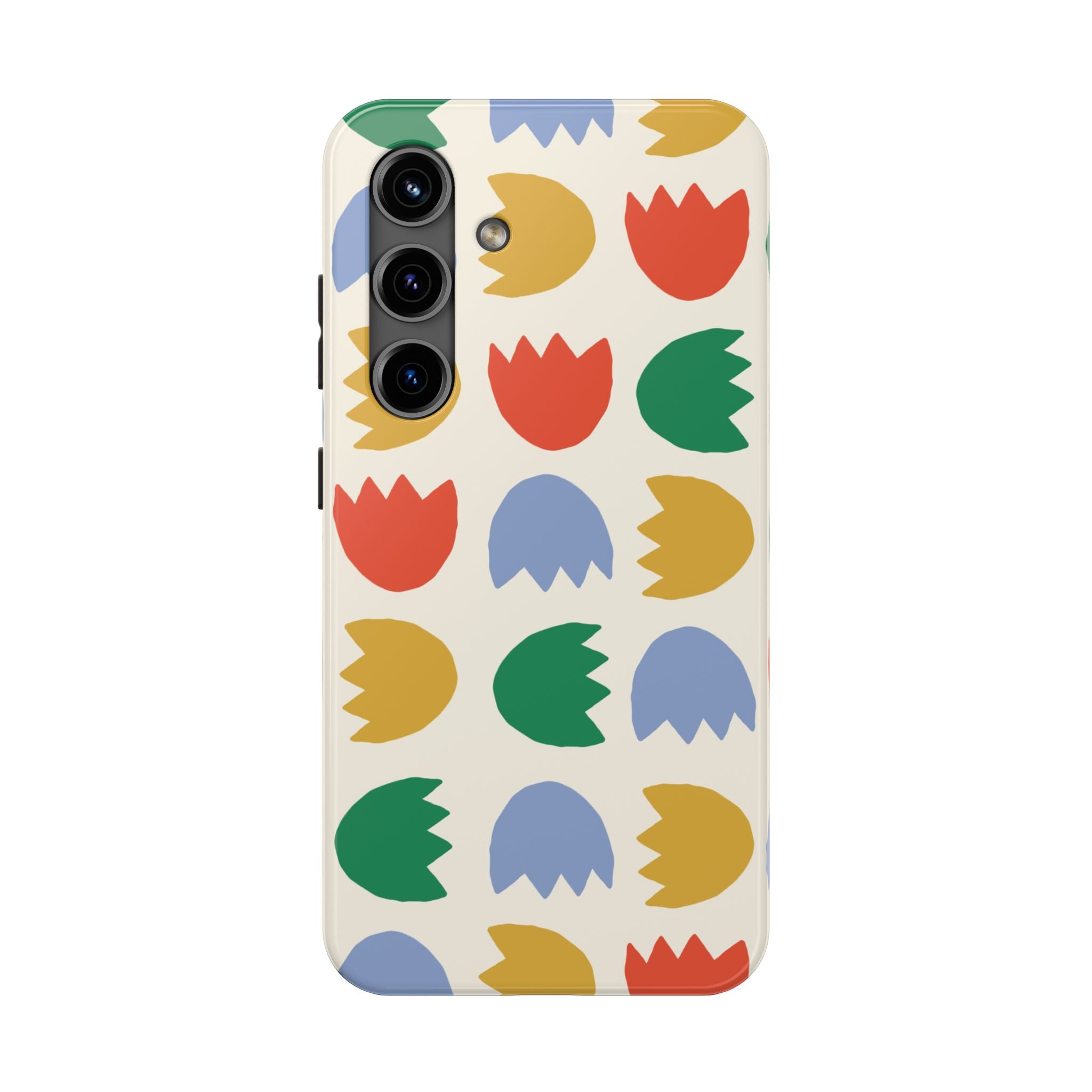 Tough Phone Case — Retro Tulip Pattern Green Floral Protective Cover