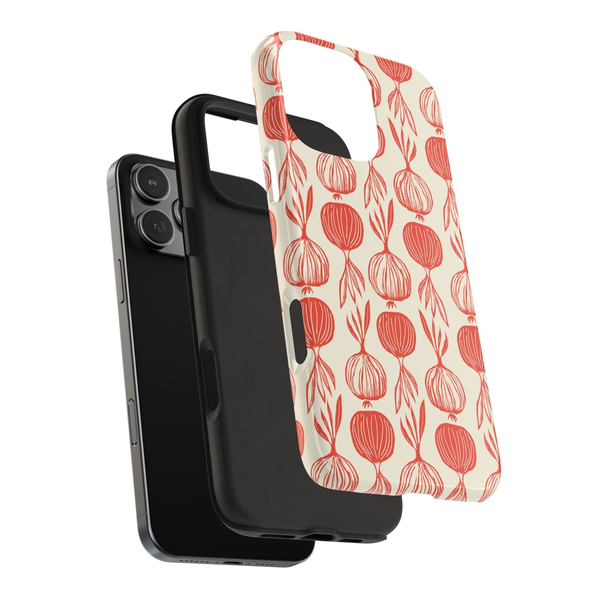Floral Onion Pattern Tough Phone Case — Red Botanical Protective Phone Cover