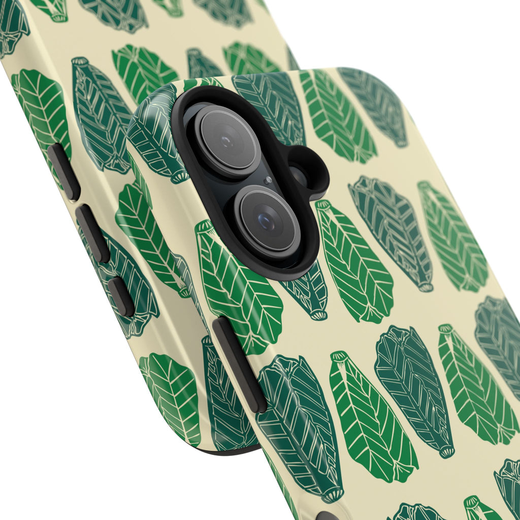 Leaf Pattern Tough Phone Case — Green Botanical Protective Phone Cover