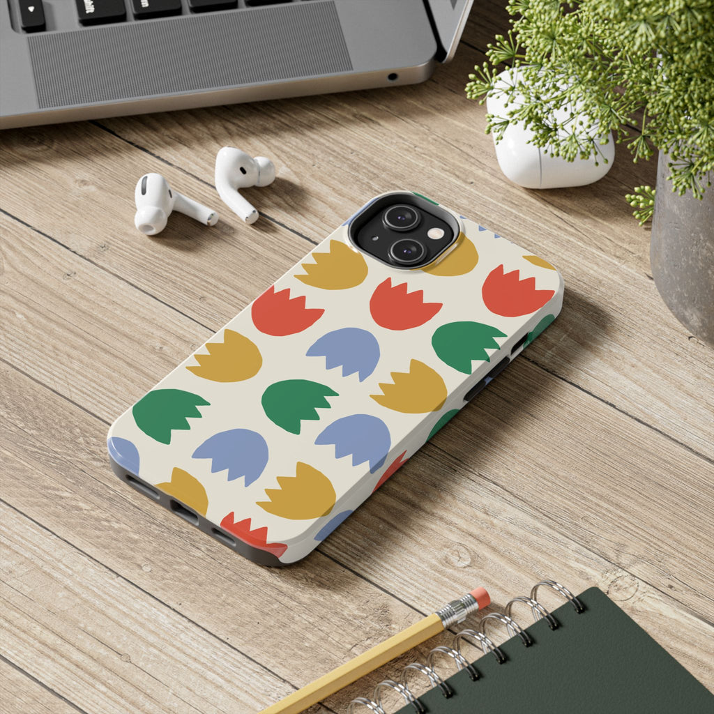 Tough Phone Case — Retro Tulip Pattern Green Floral Protective Cover