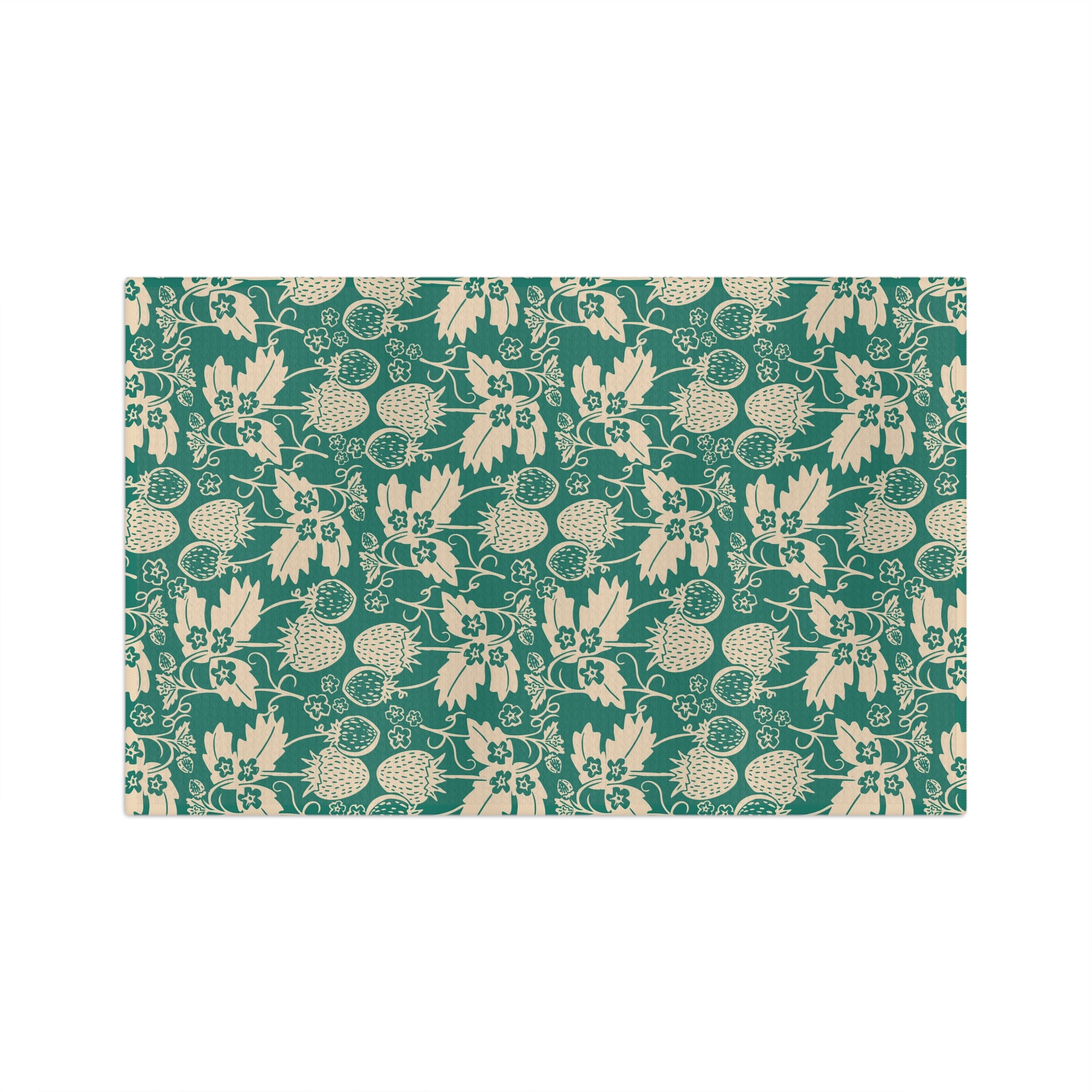 Teal Botanical Tea Towel — Vintage Floral Thistle Strawberry Microfiber Kitchen Towel