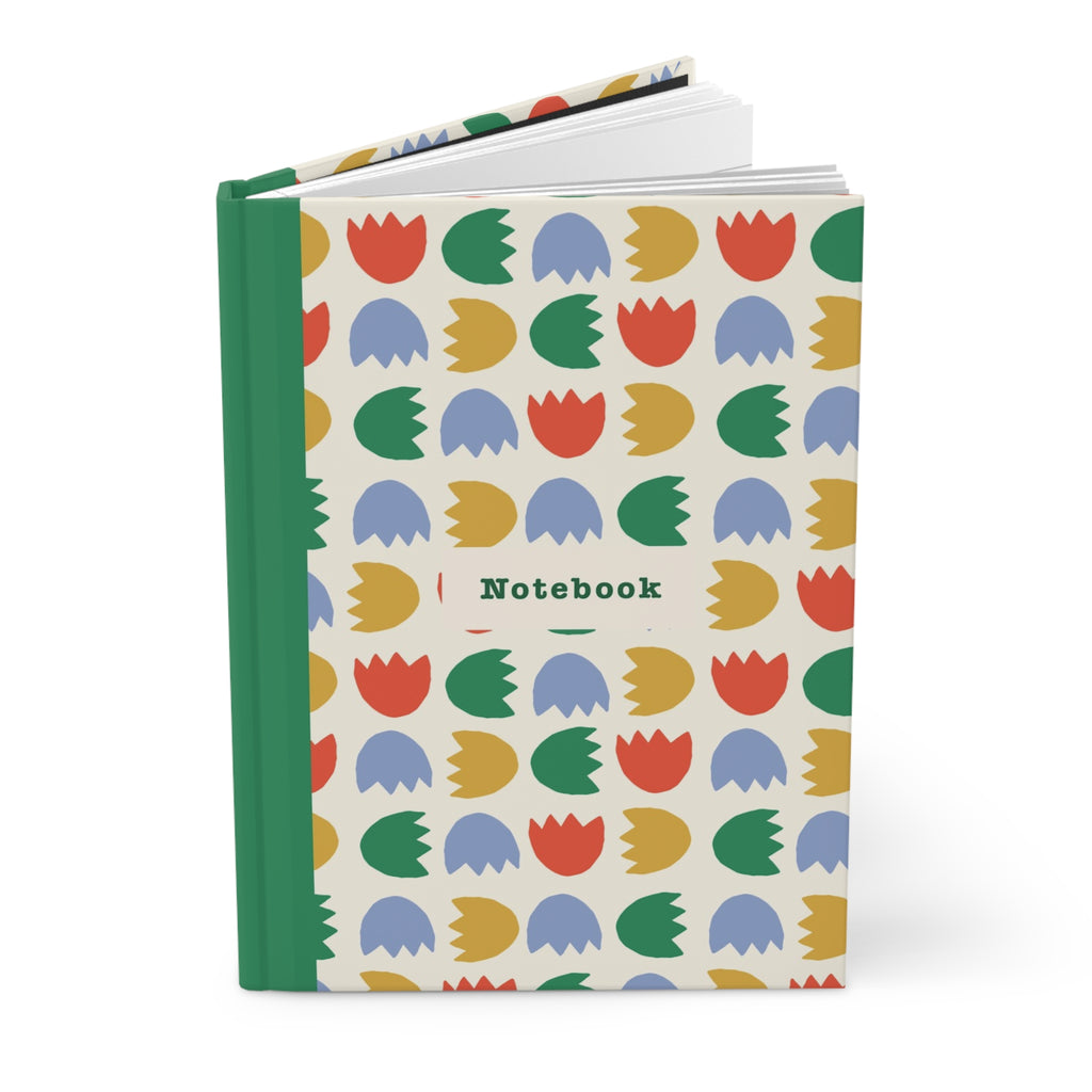 Floral Tulip Pattern Hardcover Journal — 'Notes' Notebook for School, Work & Everyday Lists