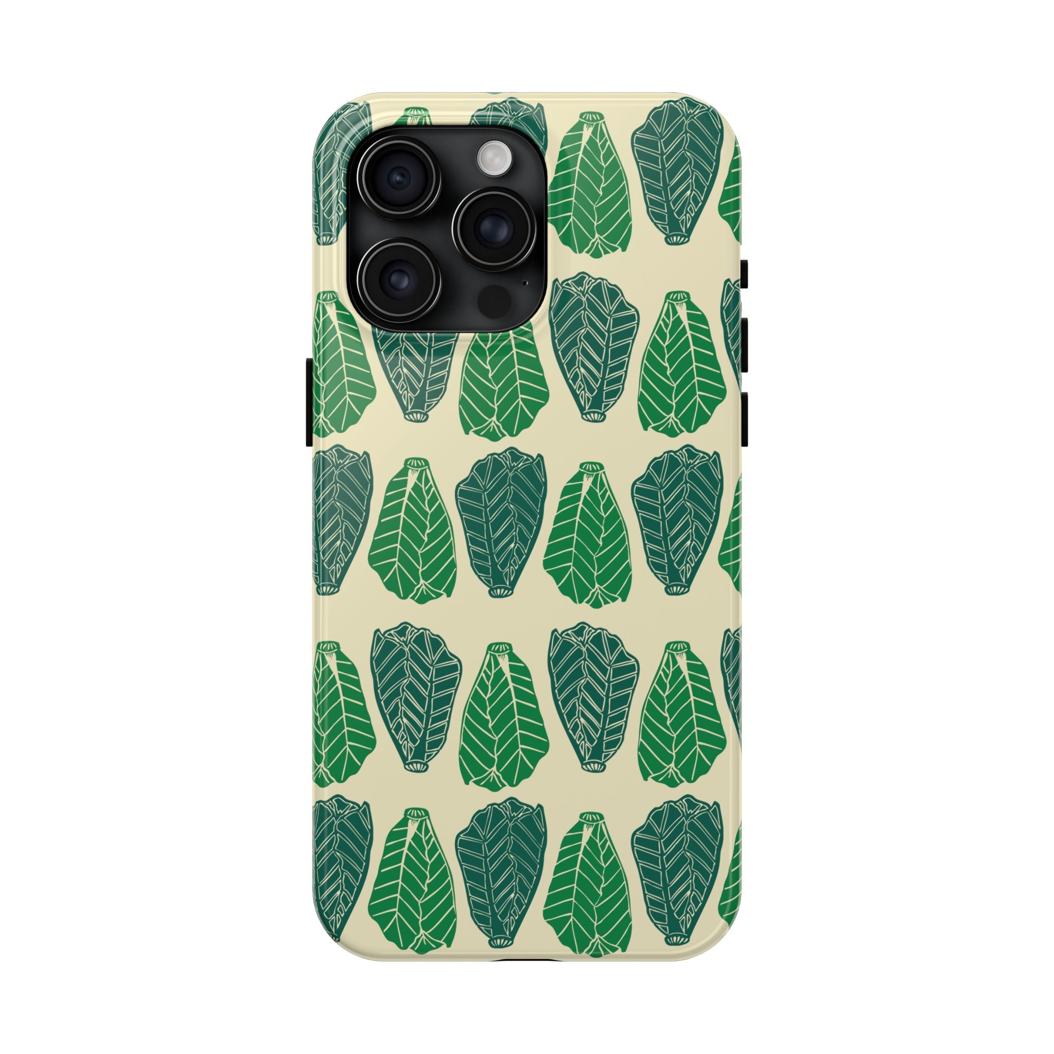 Leaf Pattern Tough Phone Case — Green Botanical Protective Phone Cover