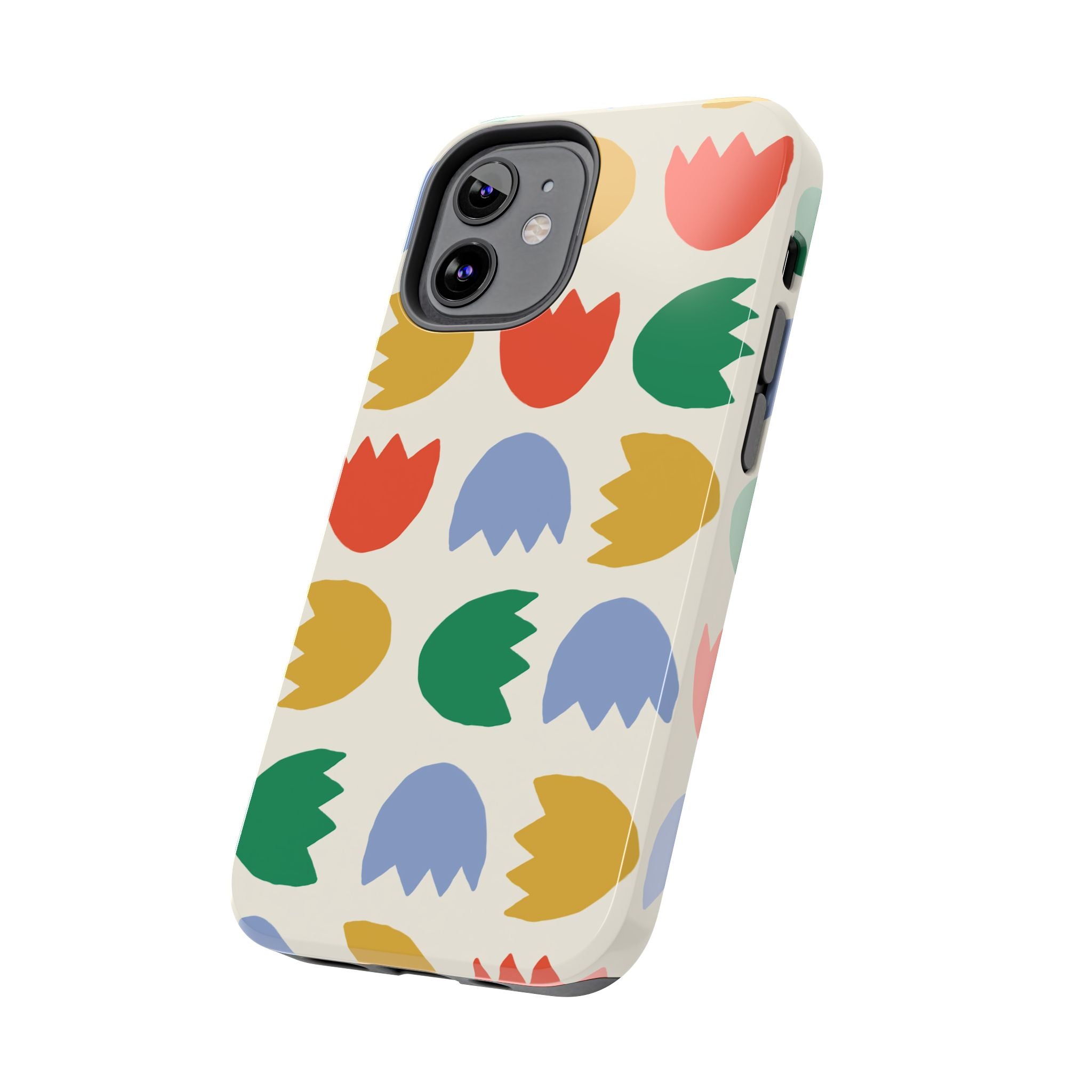 Tough Phone Case — Retro Tulip Pattern Green Floral Protective Cover
