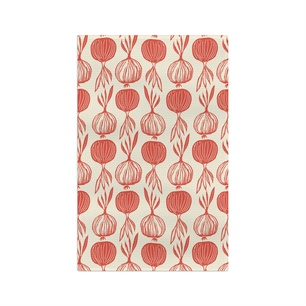Onion Pattern Microfiber Tea Towel — Rustic Red Kitchen Towel