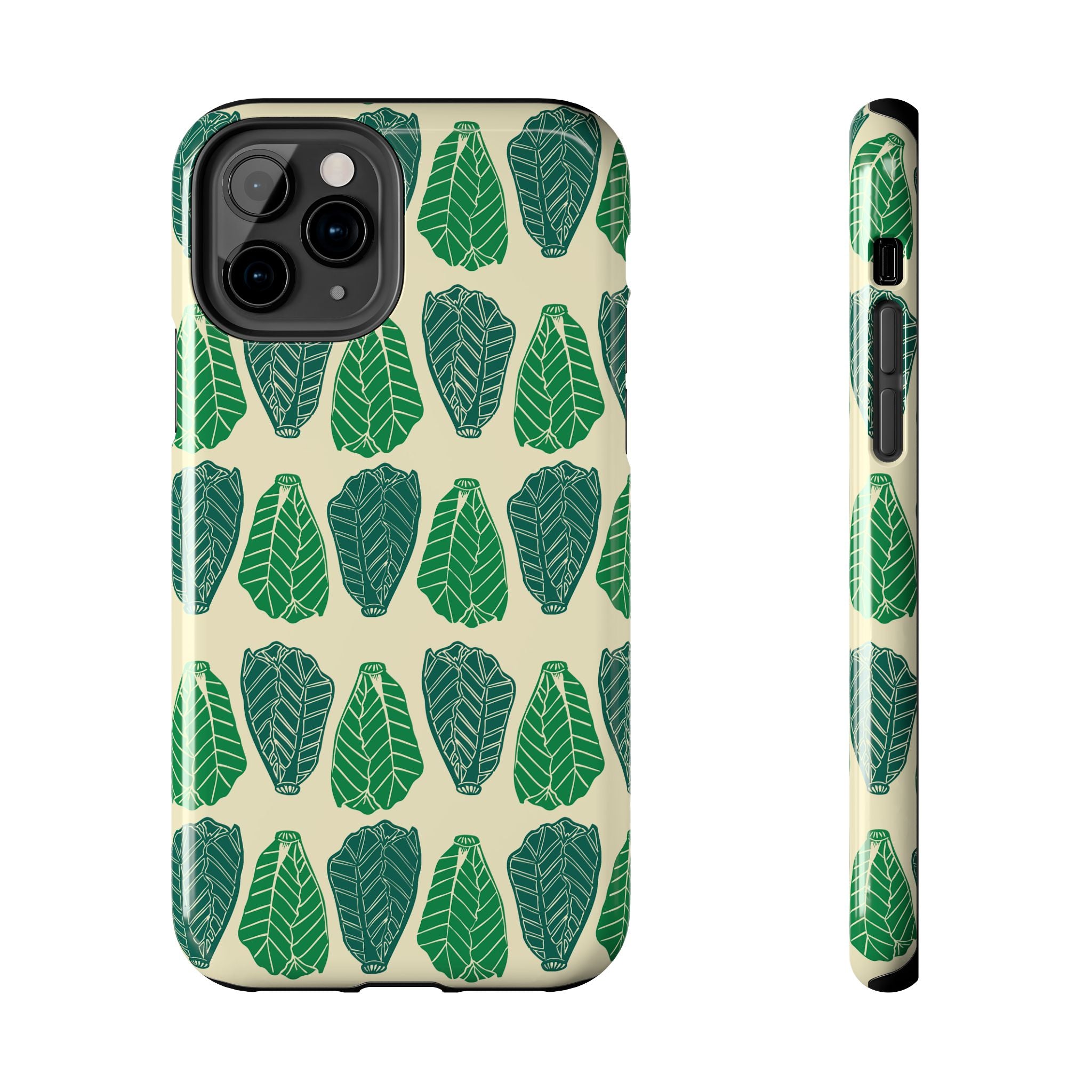 Leaf Pattern Tough Phone Case — Green Botanical Protective Phone Cover