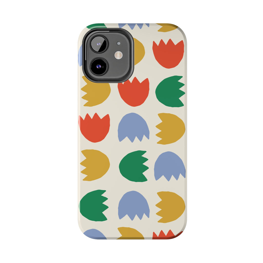 Tough Phone Case — Retro Tulip Pattern Green Floral Protective Cover