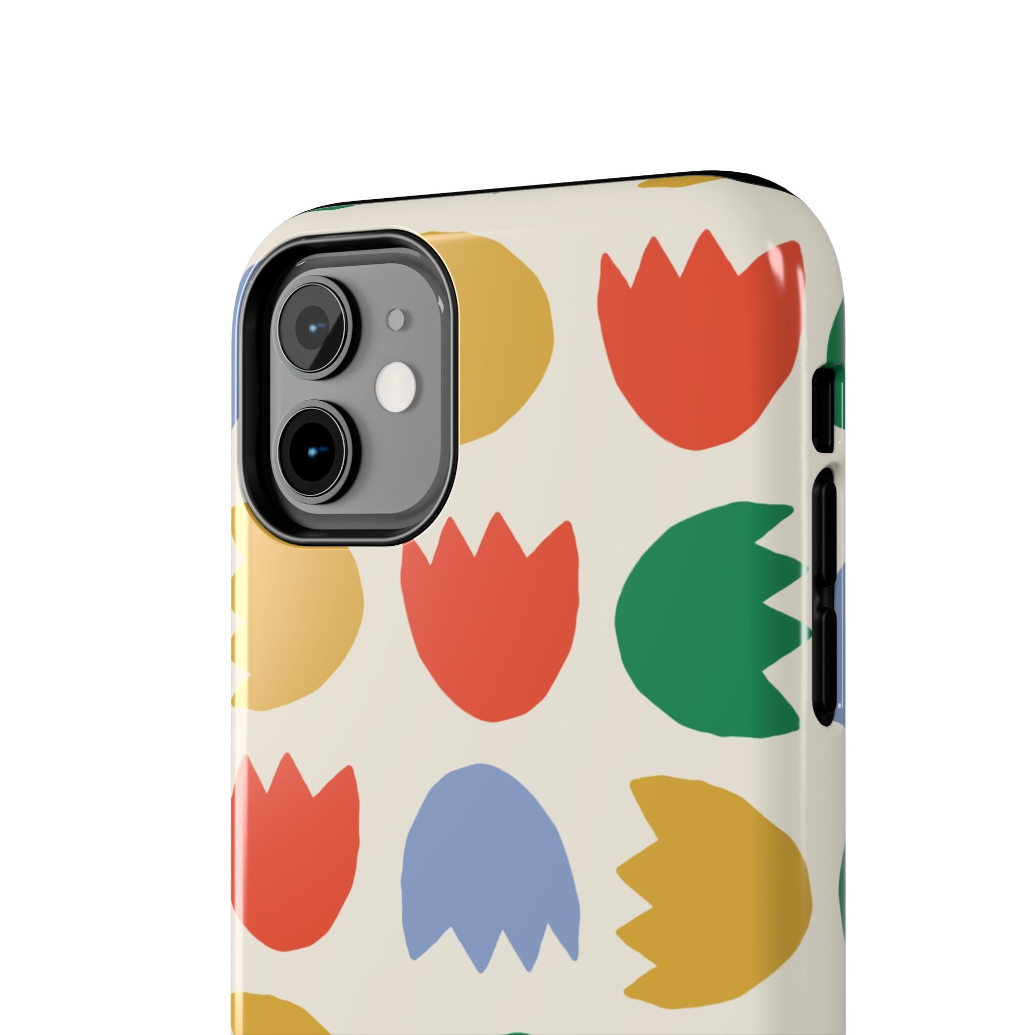 Tough Phone Case — Retro Tulip Pattern Green Floral Protective Cover