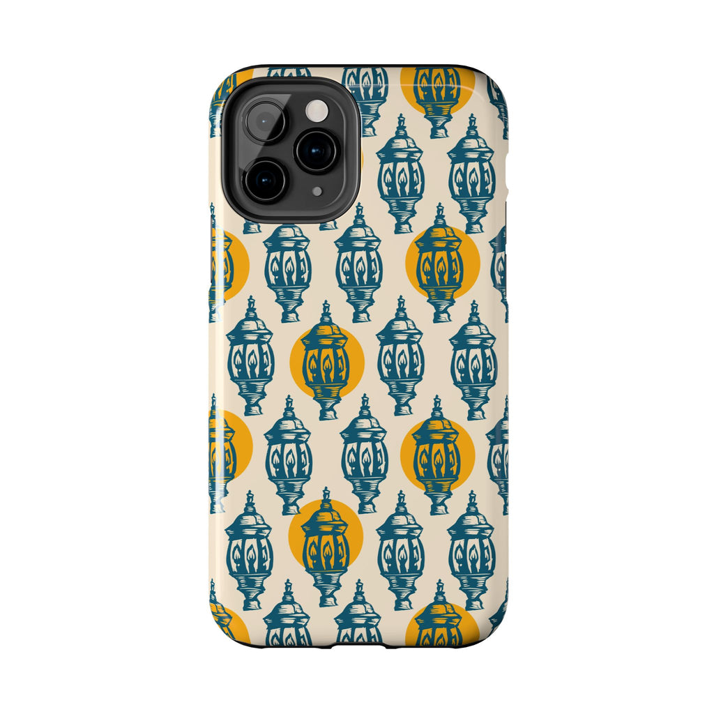 Tough Phone Case — Blue & Mustard Lantern Pattern Slim Protective Cover