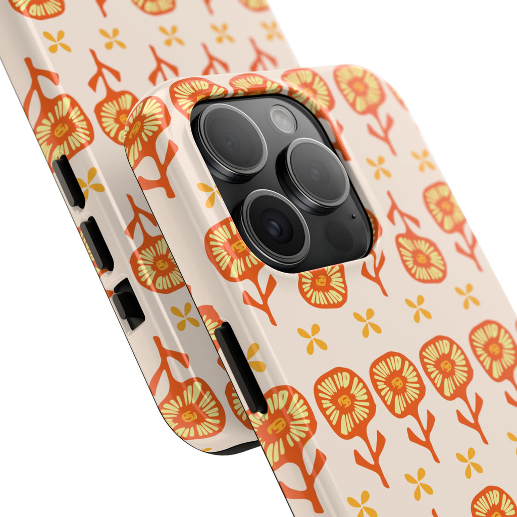Retro Orange Floral Tough Phone Case — Durable Protective Phone Cover