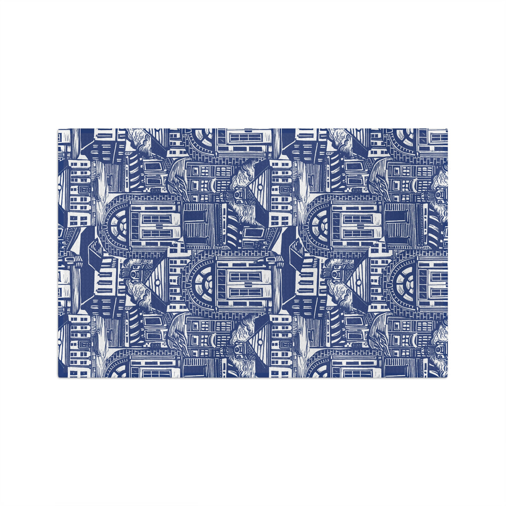 Blue Cottage Pattern Microfiber Tea Towel — Vintage Coastal House Design