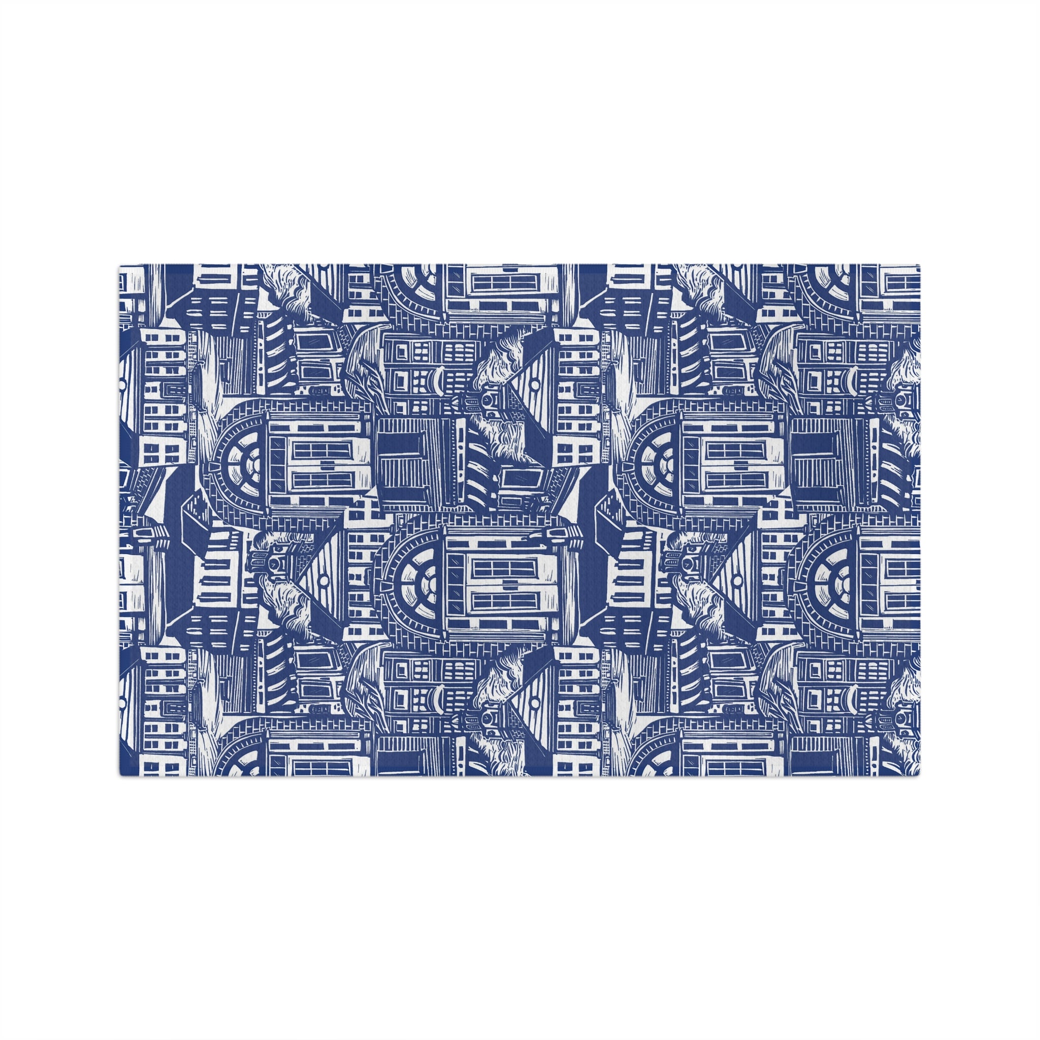 Blue Cottage Pattern Microfiber Tea Towel — Vintage Coastal House Design