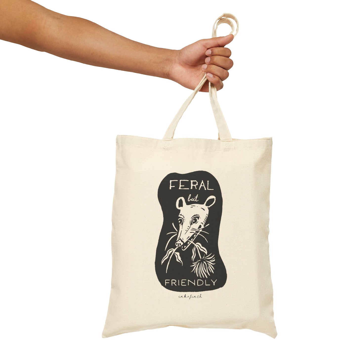 Graphic Cotton Canvas Tote Bag - Feral but Friendly Opossum Design for Feral Girl Summer - Funny Tote Bags