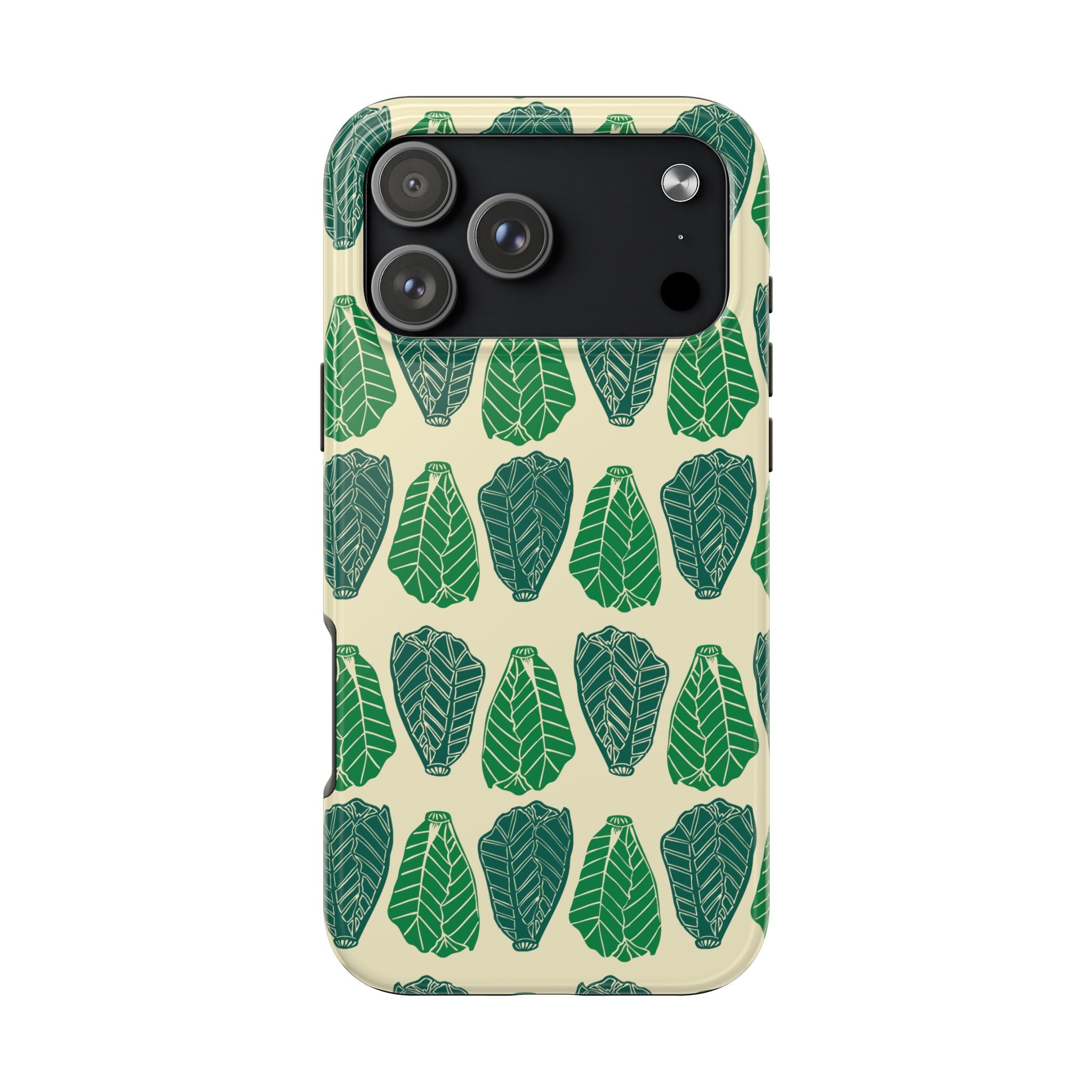 Leaf Pattern Tough Phone Case — Green Botanical Protective Phone Cover