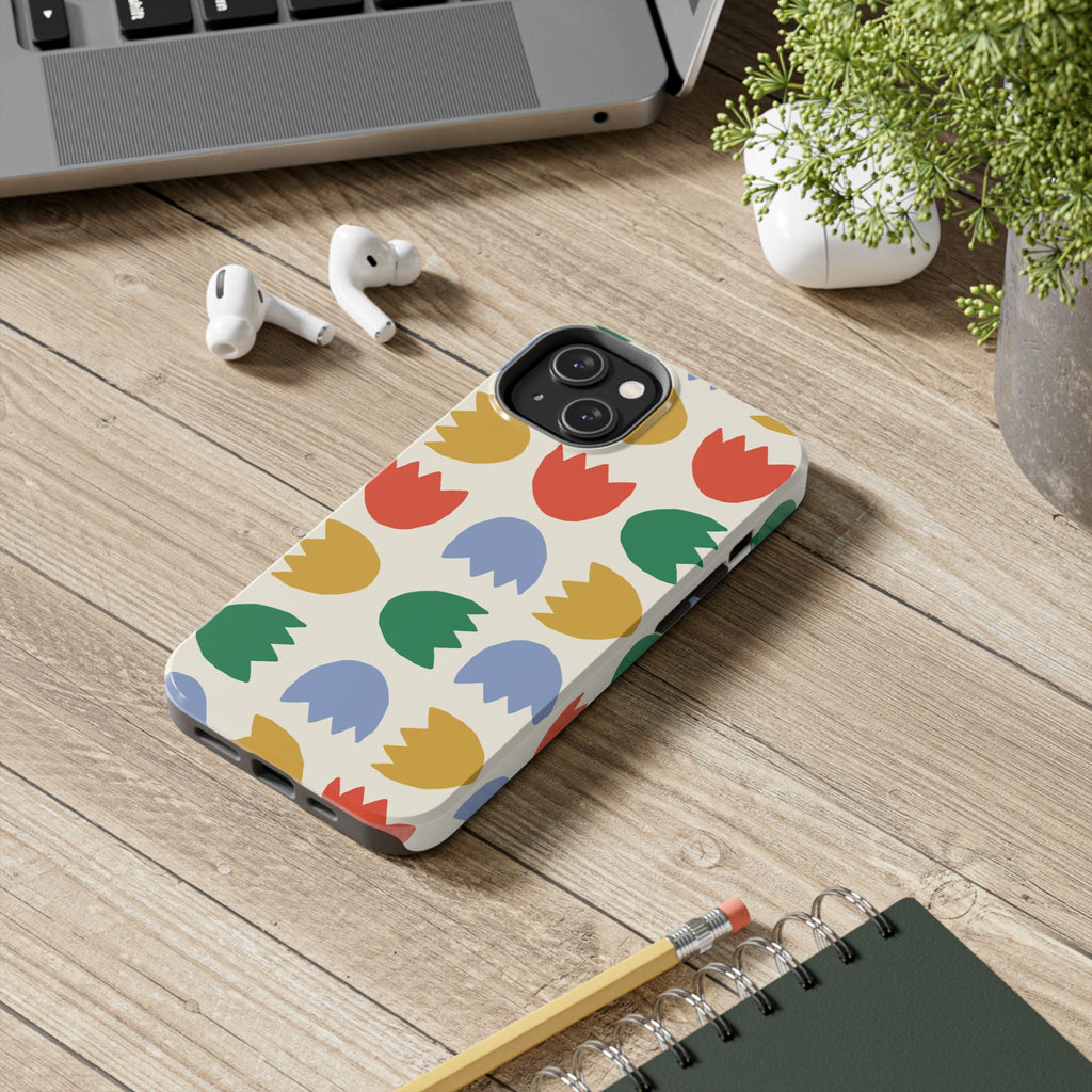 Tough Phone Case — Retro Tulip Pattern Green Floral Protective Cover