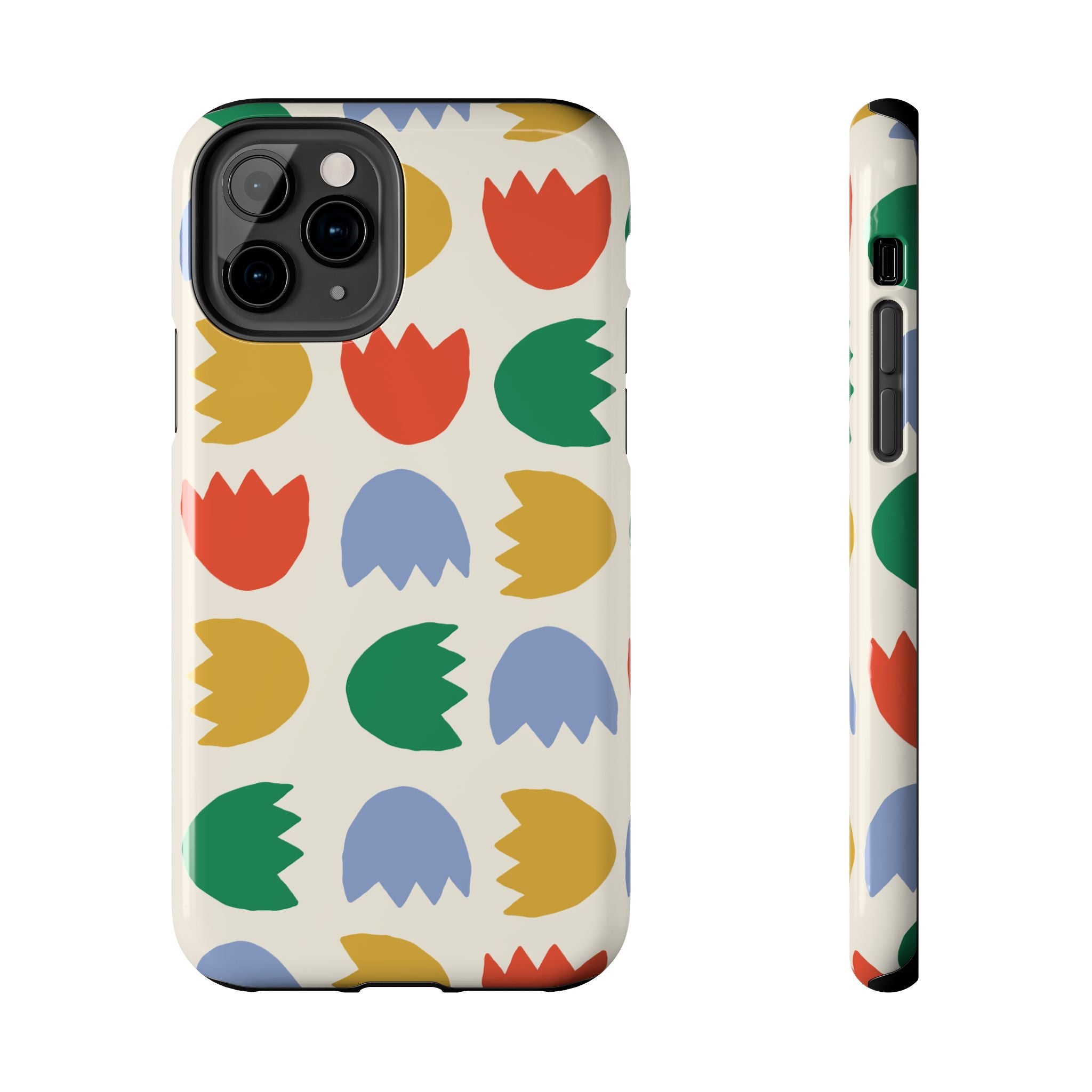 Tough Phone Case — Retro Tulip Pattern Green Floral Protective Cover