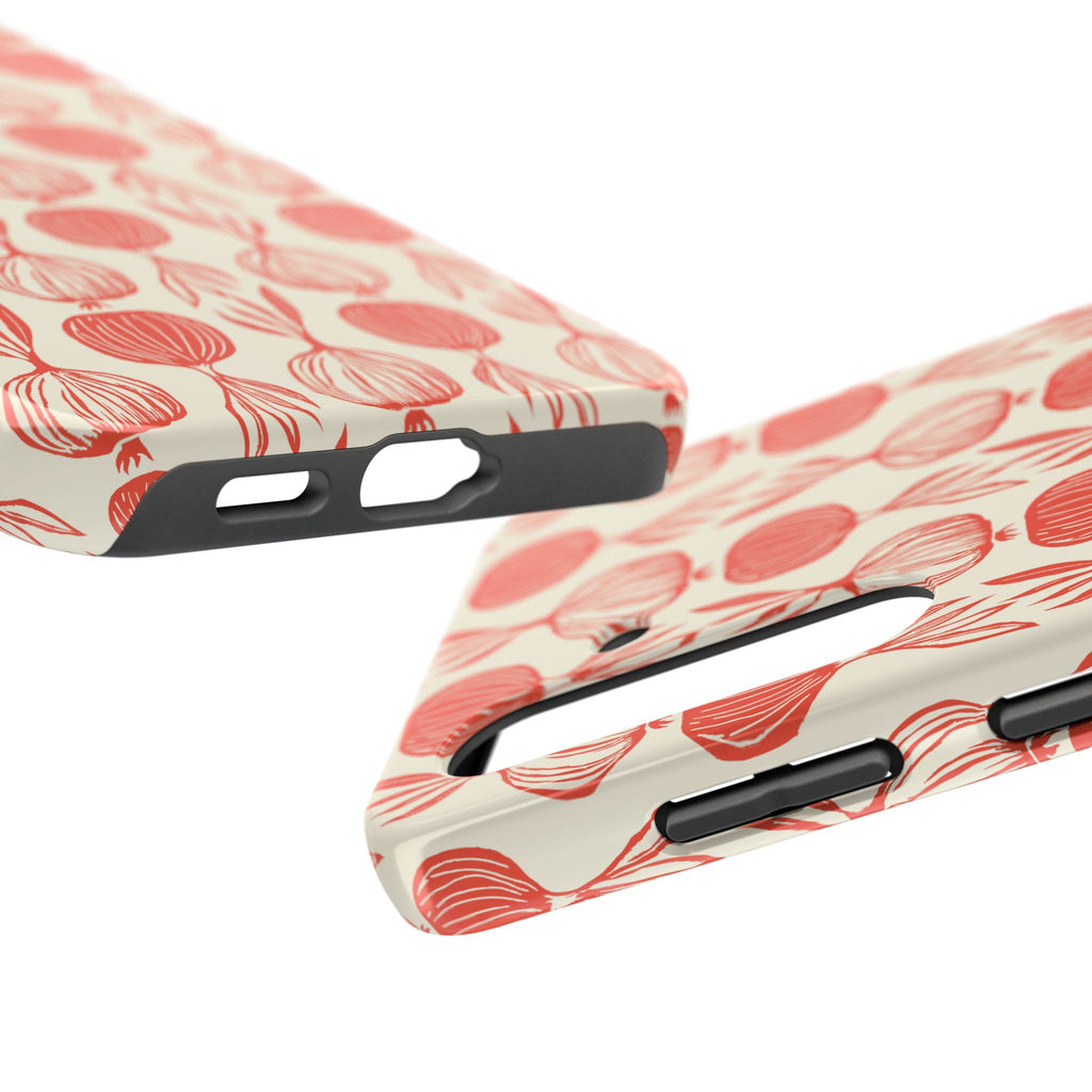 Floral Onion Pattern Tough Phone Case — Red Botanical Protective Phone Cover
