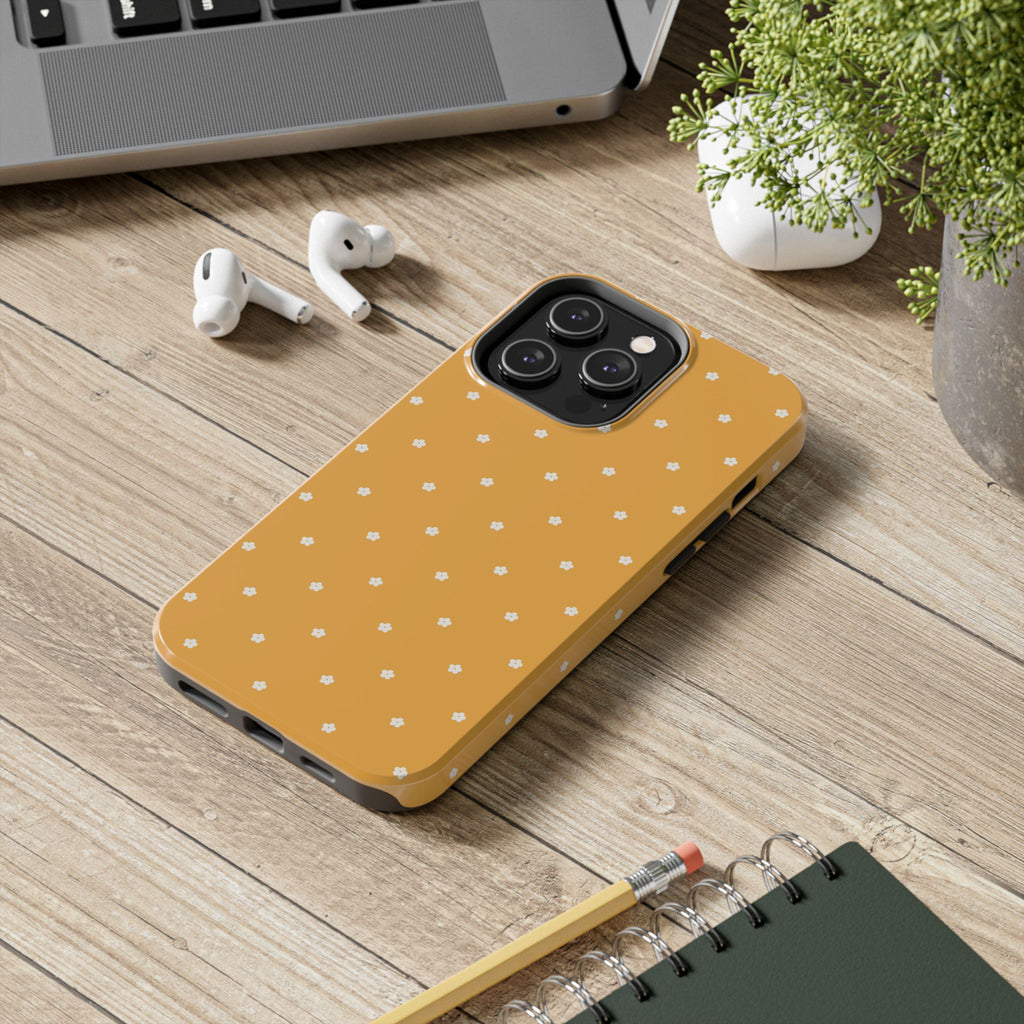 Ditsy Daisy Tough Phone Case — Mustard Floral Protective Cover