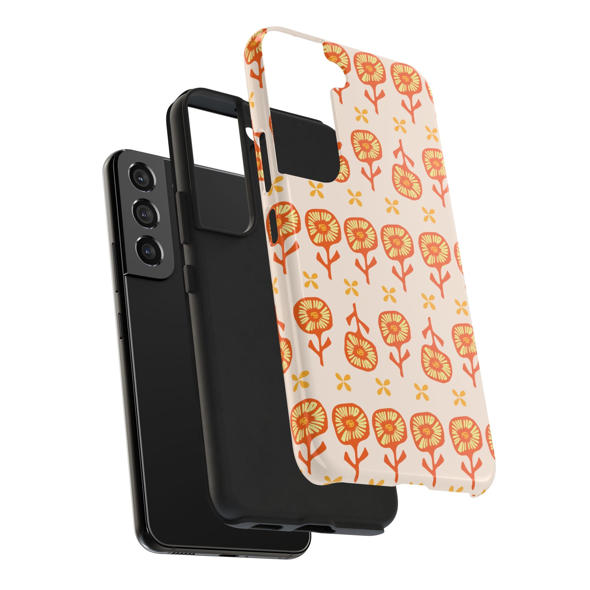 Retro Orange Floral Tough Phone Case — Durable Protective Phone Cover