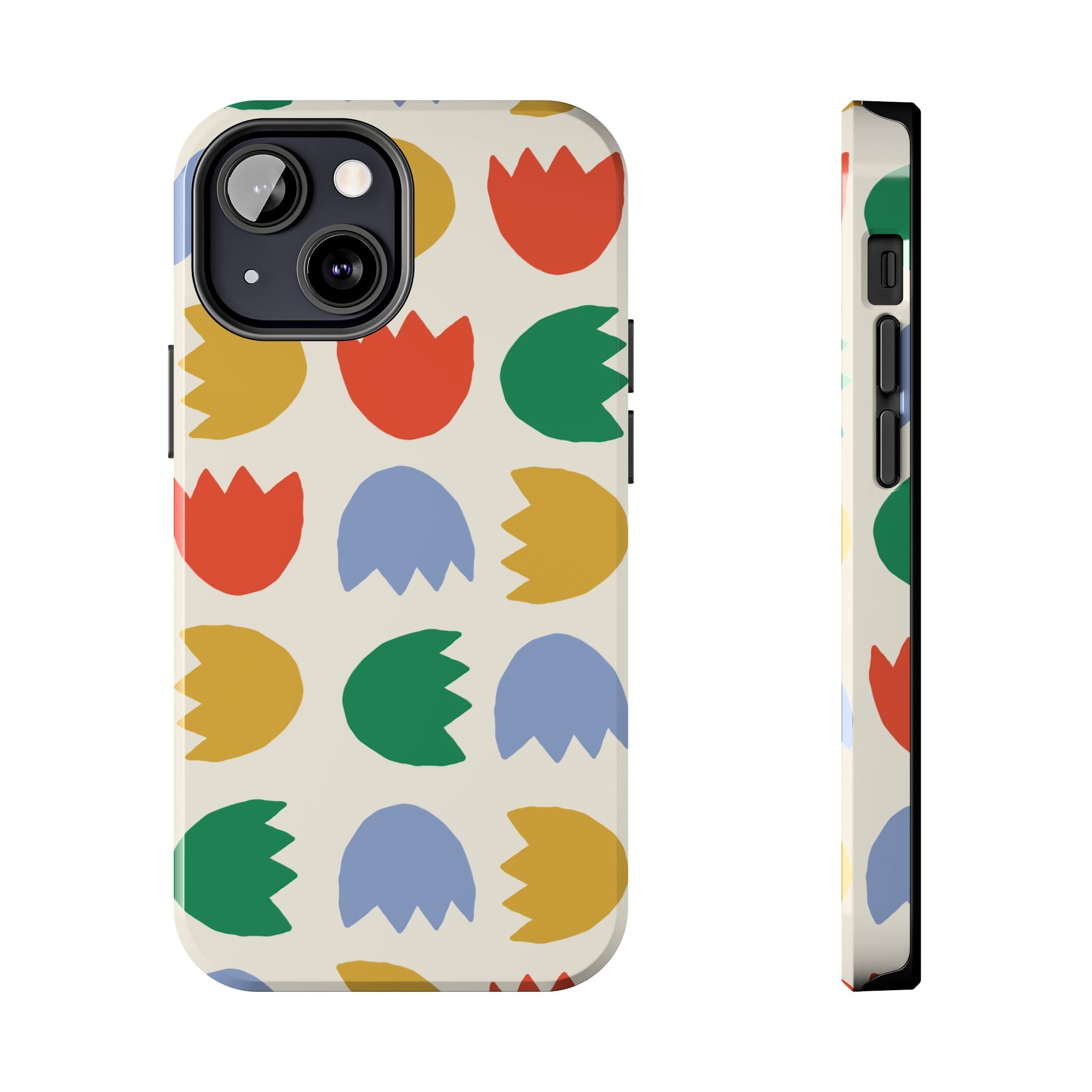 Tough Phone Case — Retro Tulip Pattern Green Floral Protective Cover