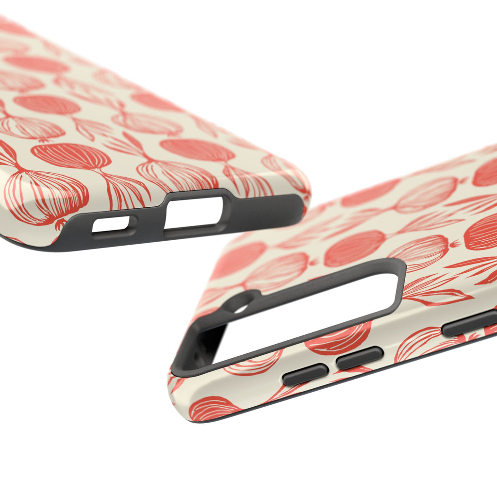 Floral Onion Pattern Tough Phone Case — Red Botanical Protective Phone Cover
