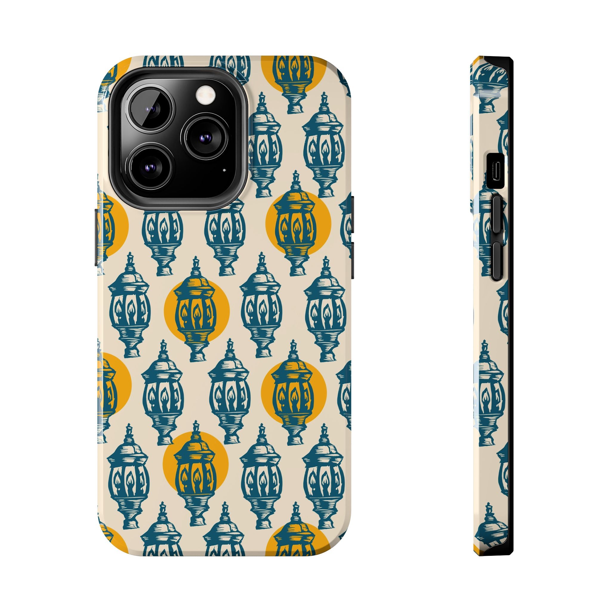 Tough Phone Case — Blue & Mustard Lantern Pattern Slim Protective Cover