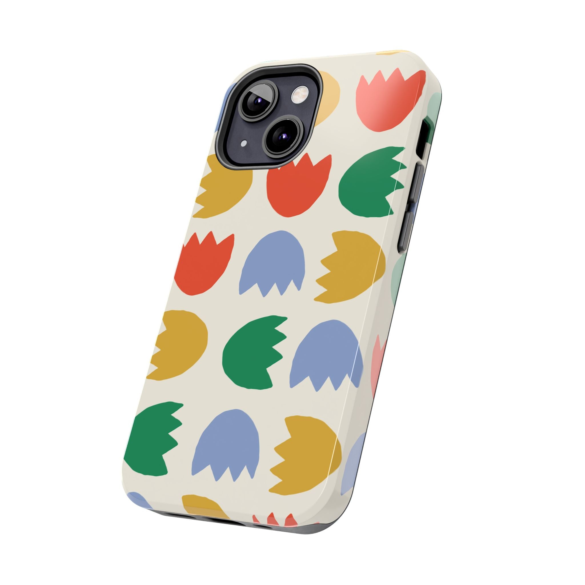 Tough Phone Case — Retro Tulip Pattern Green Floral Protective Cover