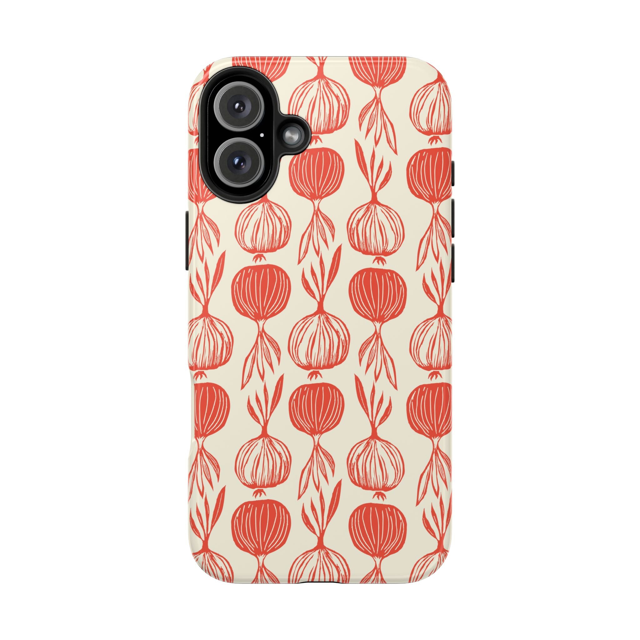 Floral Onion Pattern Tough Phone Case — Red Botanical Protective Phone Cover