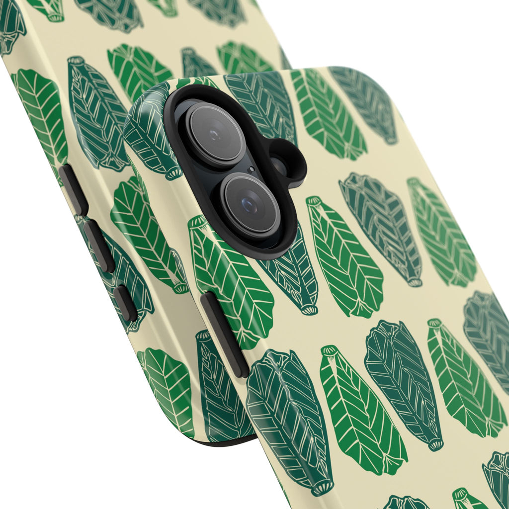 Leaf Pattern Tough Phone Case — Green Botanical Protective Phone Cover