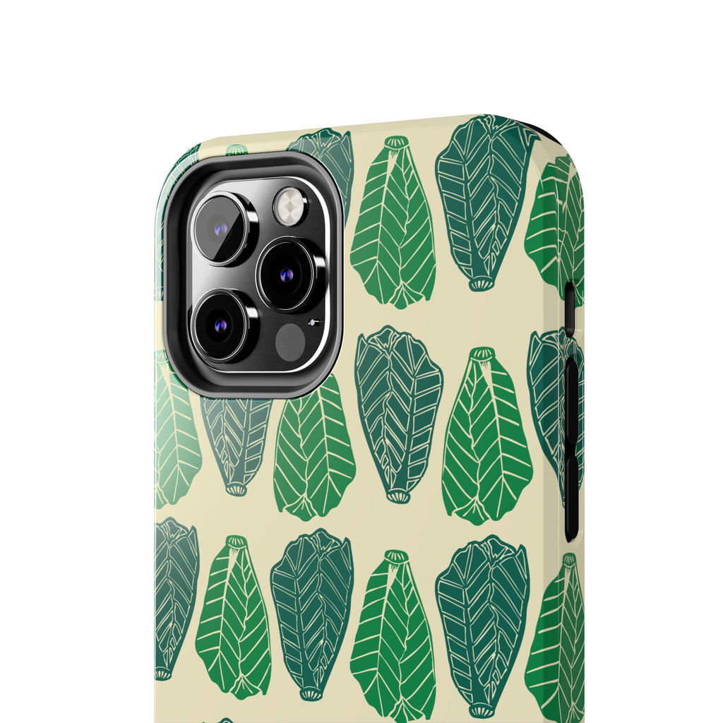 Leaf Pattern Tough Phone Case — Green Botanical Protective Phone Cover
