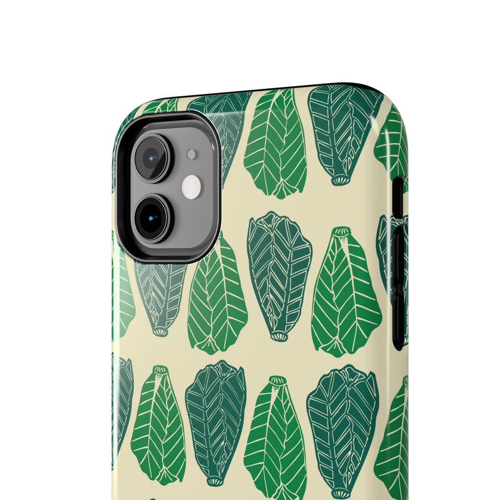 Leaf Pattern Tough Phone Case — Green Botanical Protective Phone Cover
