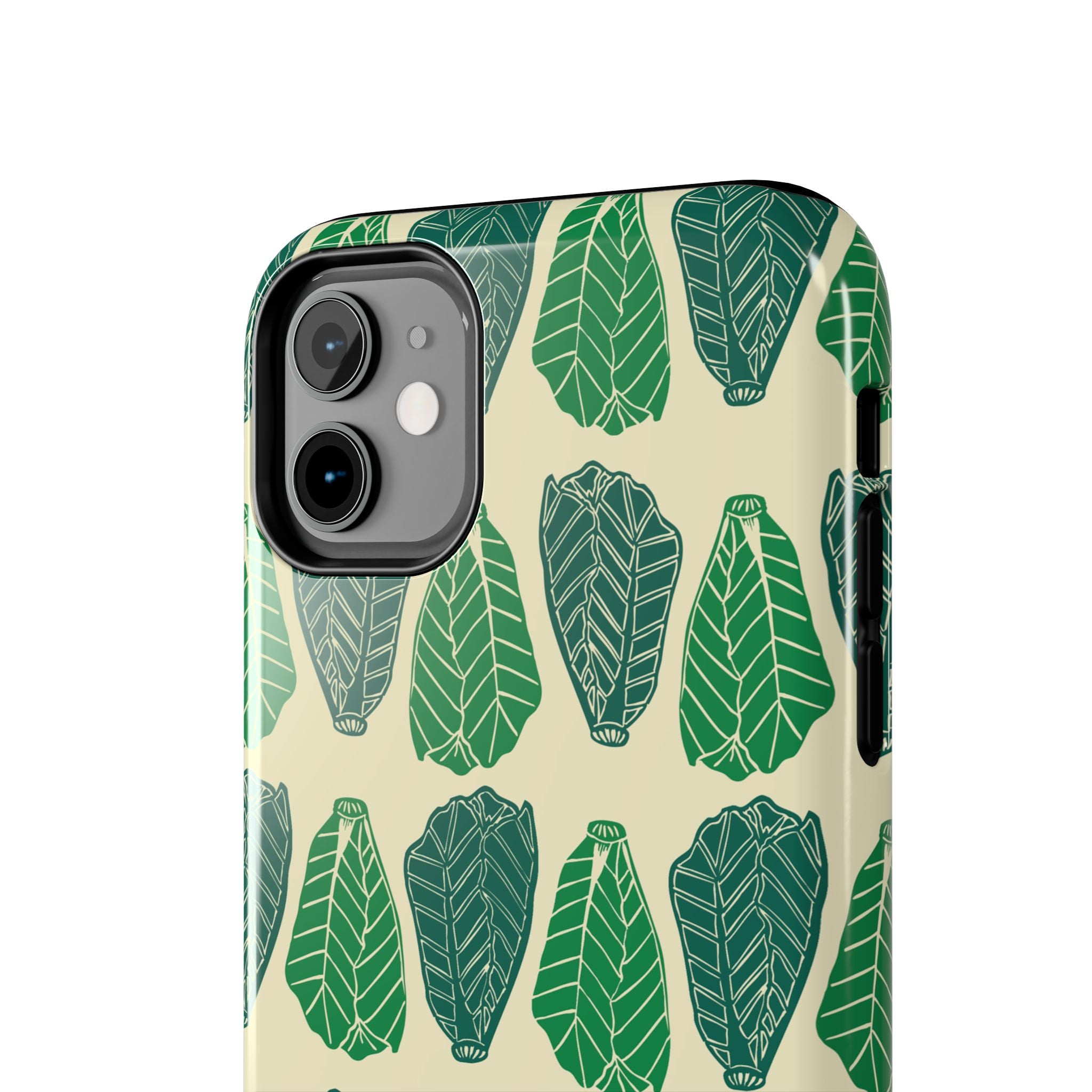Leaf Pattern Tough Phone Case — Green Botanical Protective Phone Cover