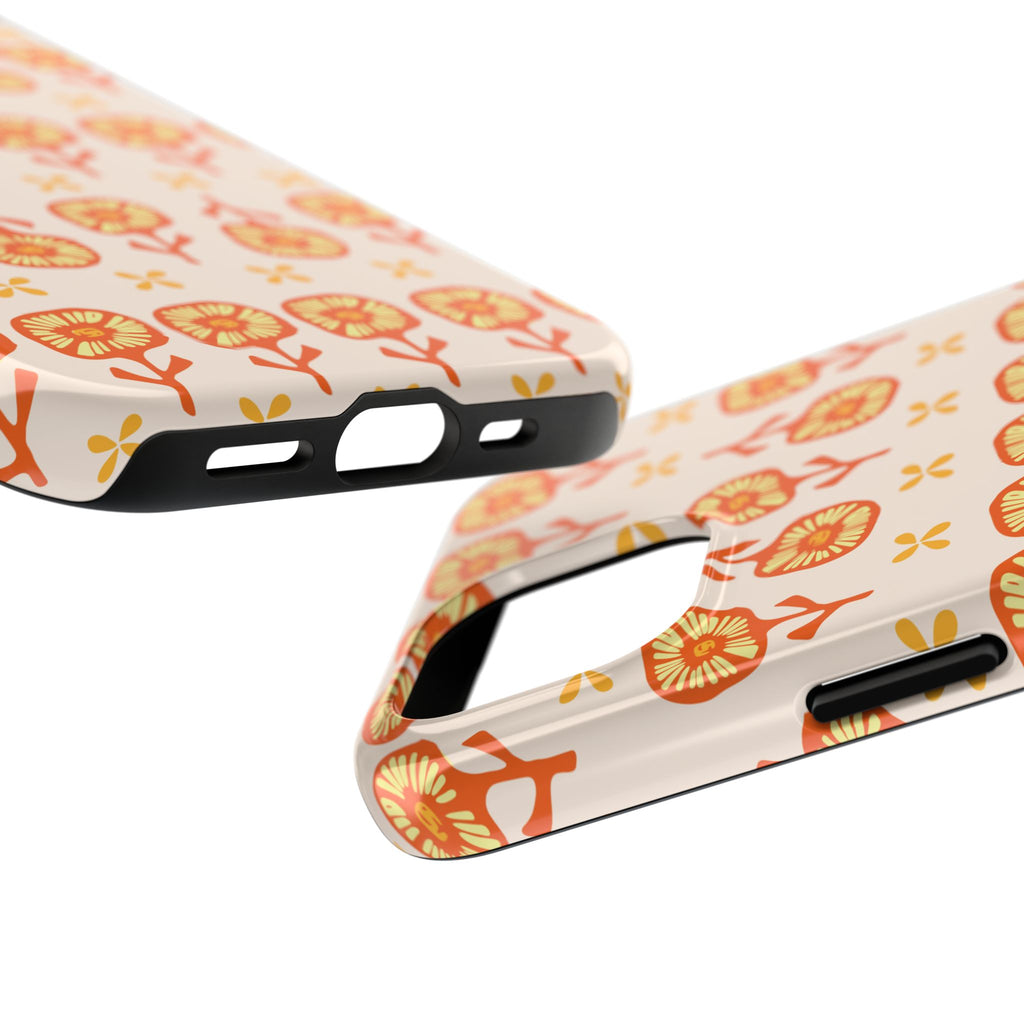 Retro Orange Floral Tough Phone Case — Durable Protective Phone Cover