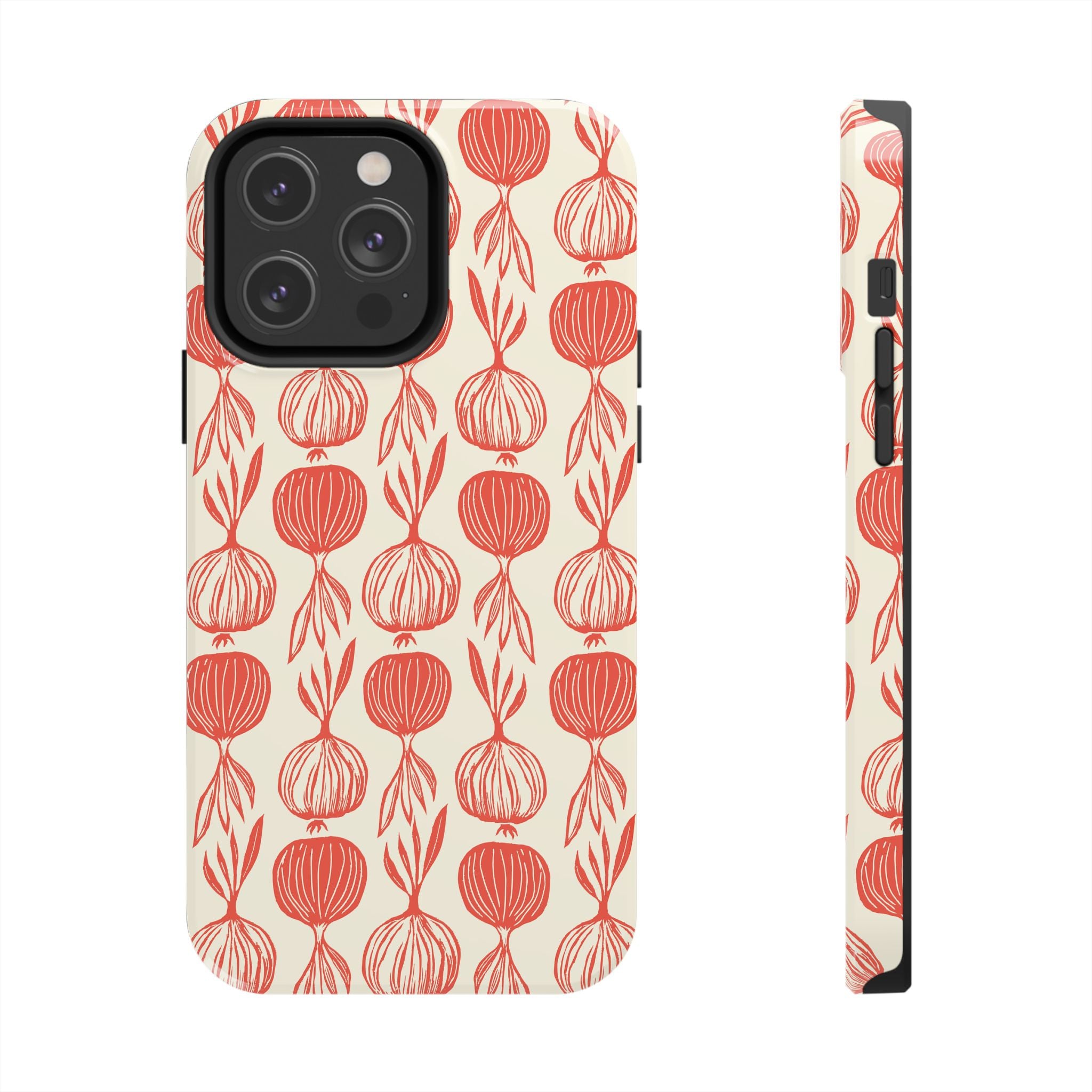 Floral Onion Pattern Tough Phone Case — Red Botanical Protective Phone Cover