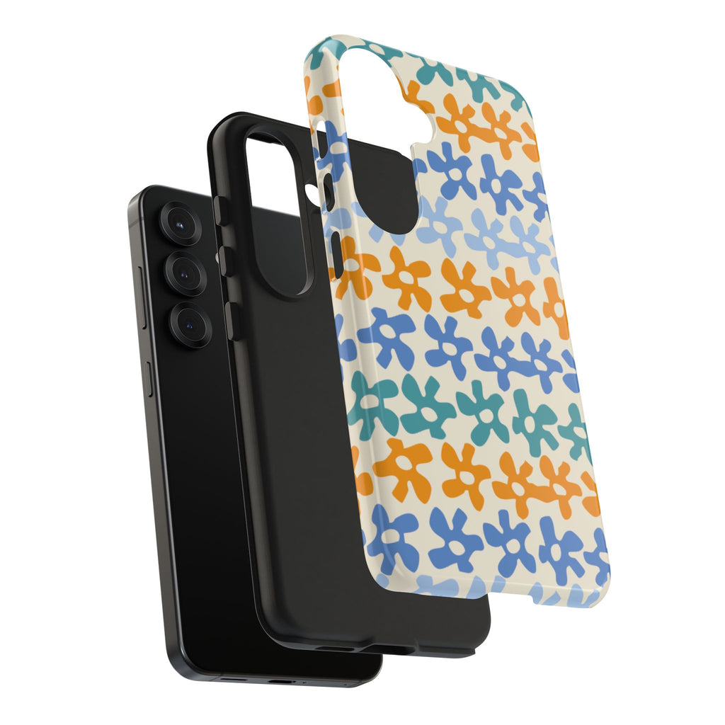 Floral Stripe Tough Phone Case — Colorful Retro Doodle Protection