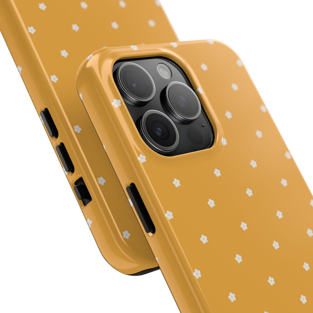 Ditsy Daisy Tough Phone Case — Mustard Floral Protective Cover