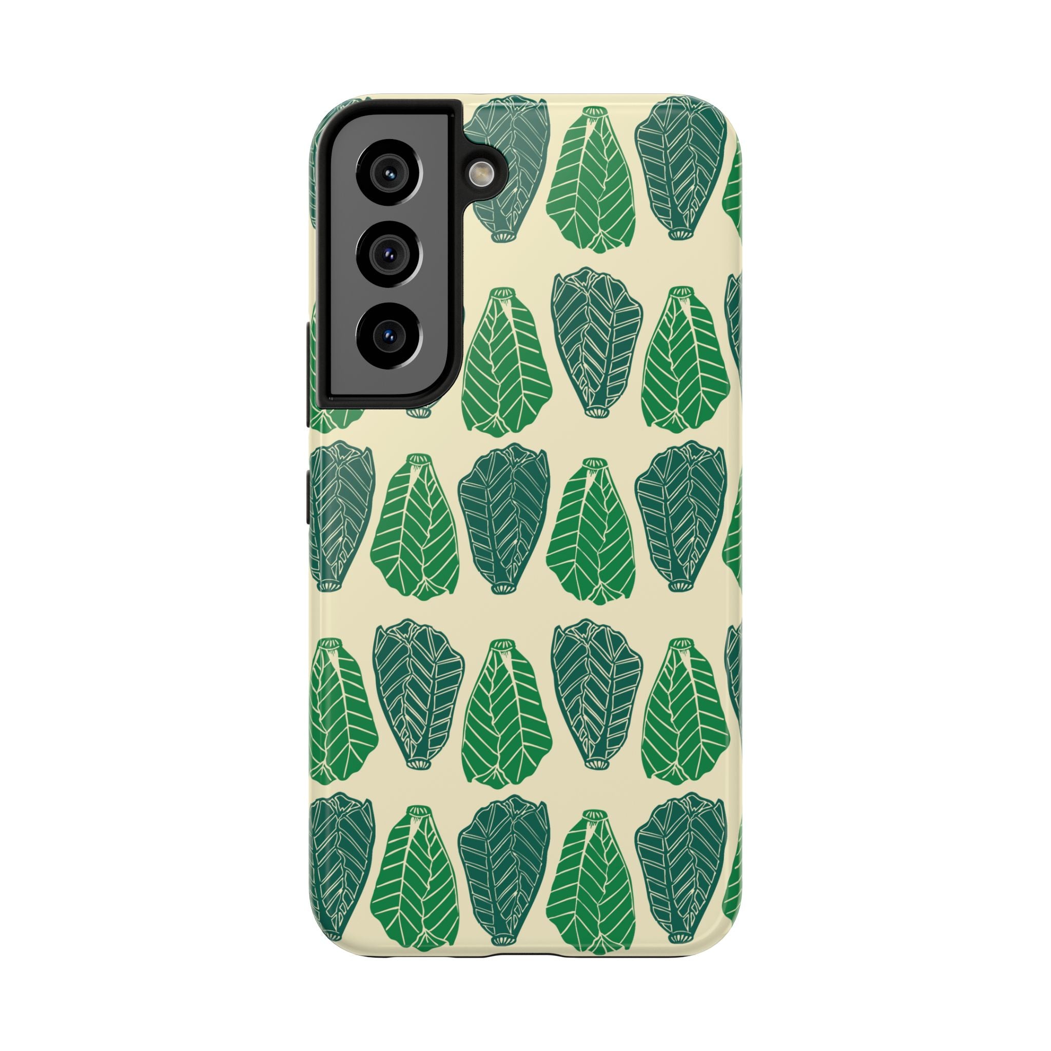 Leaf Pattern Tough Phone Case — Green Botanical Protective Phone Cover