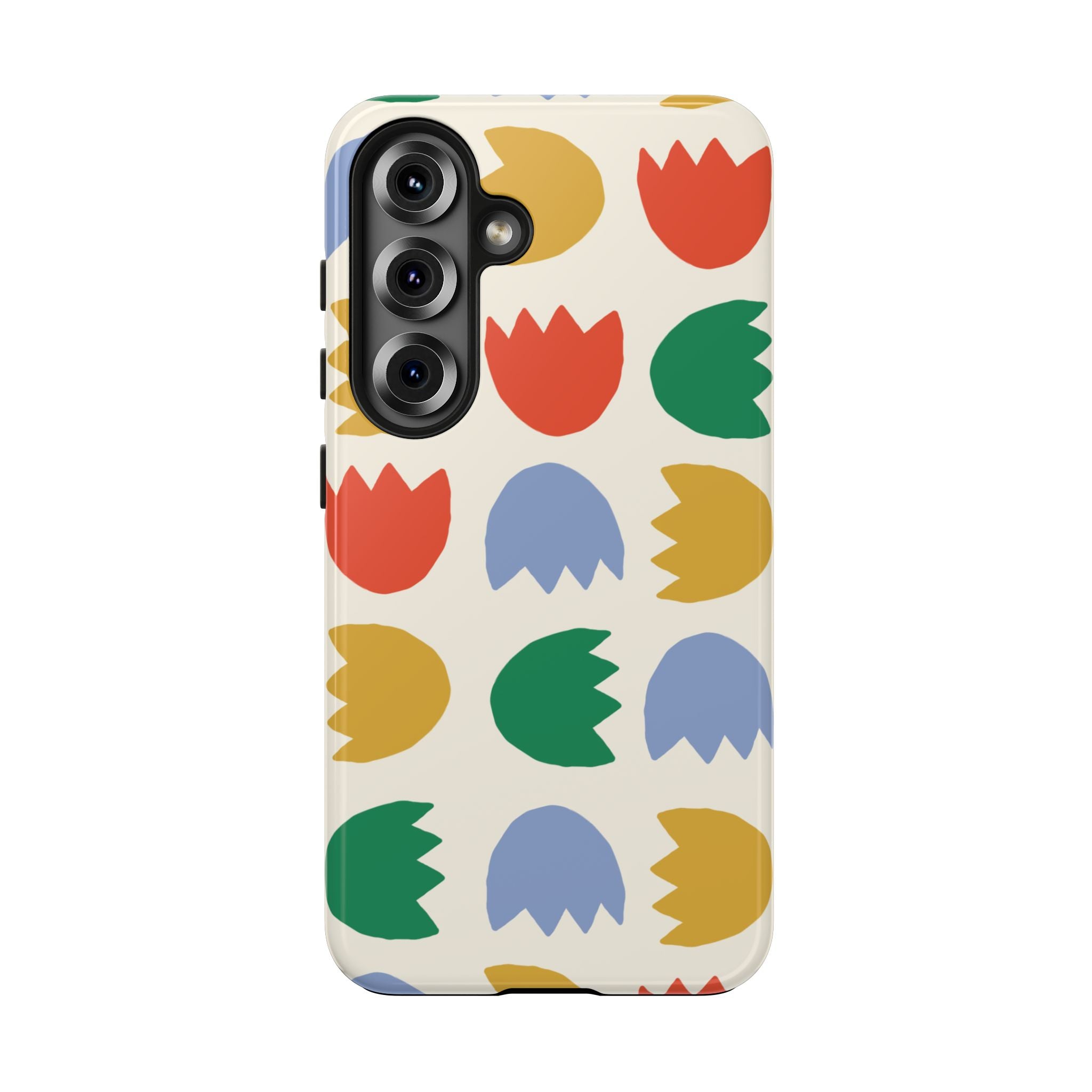 Tough Phone Case — Retro Tulip Pattern Green Floral Protective Cover
