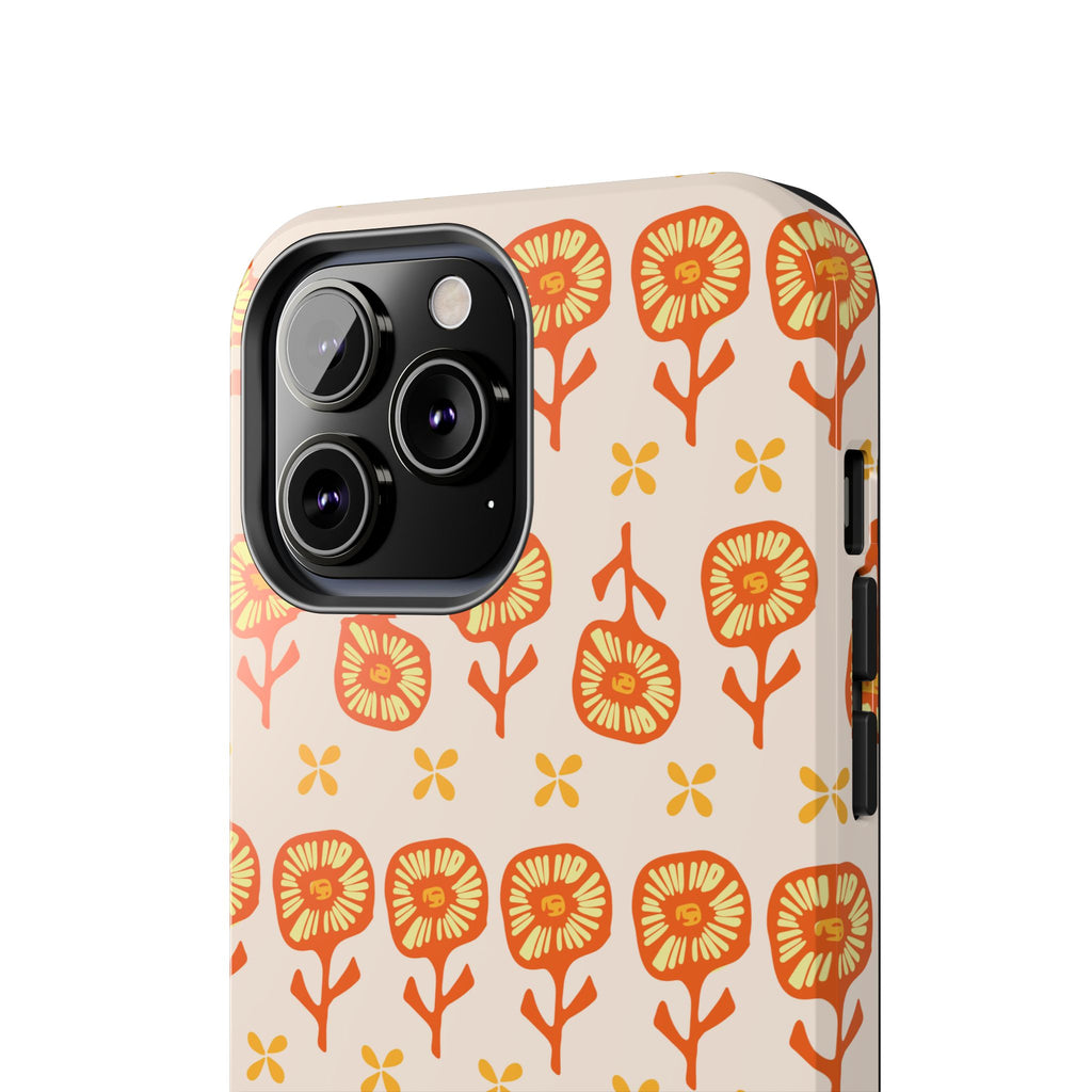 Retro Orange Floral Tough Phone Case — Durable Protective Phone Cover