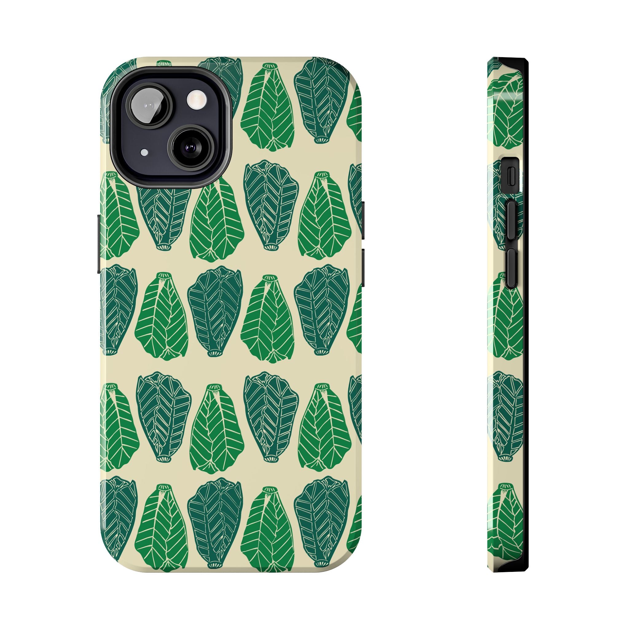 Leaf Pattern Tough Phone Case — Green Botanical Protective Phone Cover