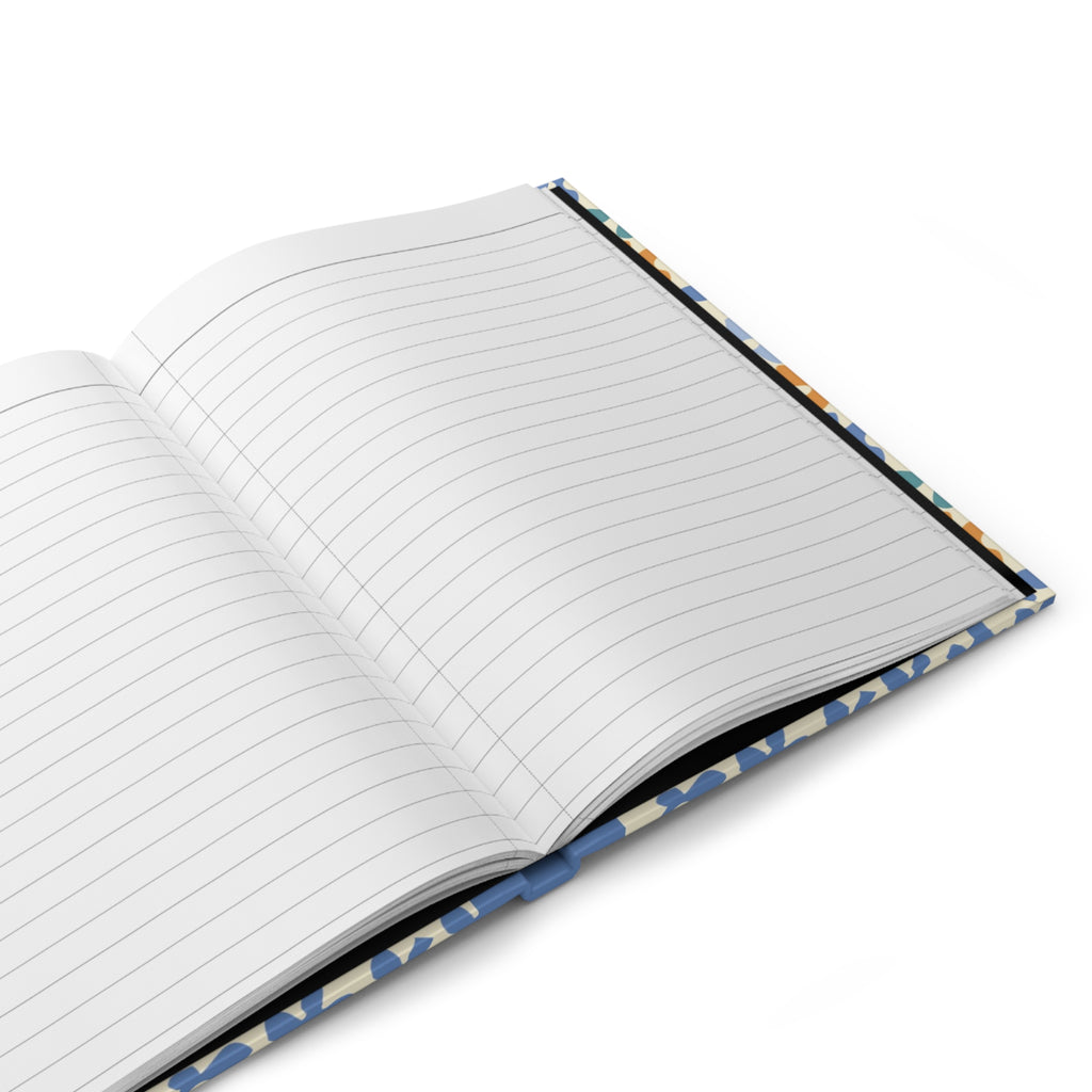 Floral Stripe Hardcover Notebook — 'Notebook' Matte Journal, Blue & Orange Pattern