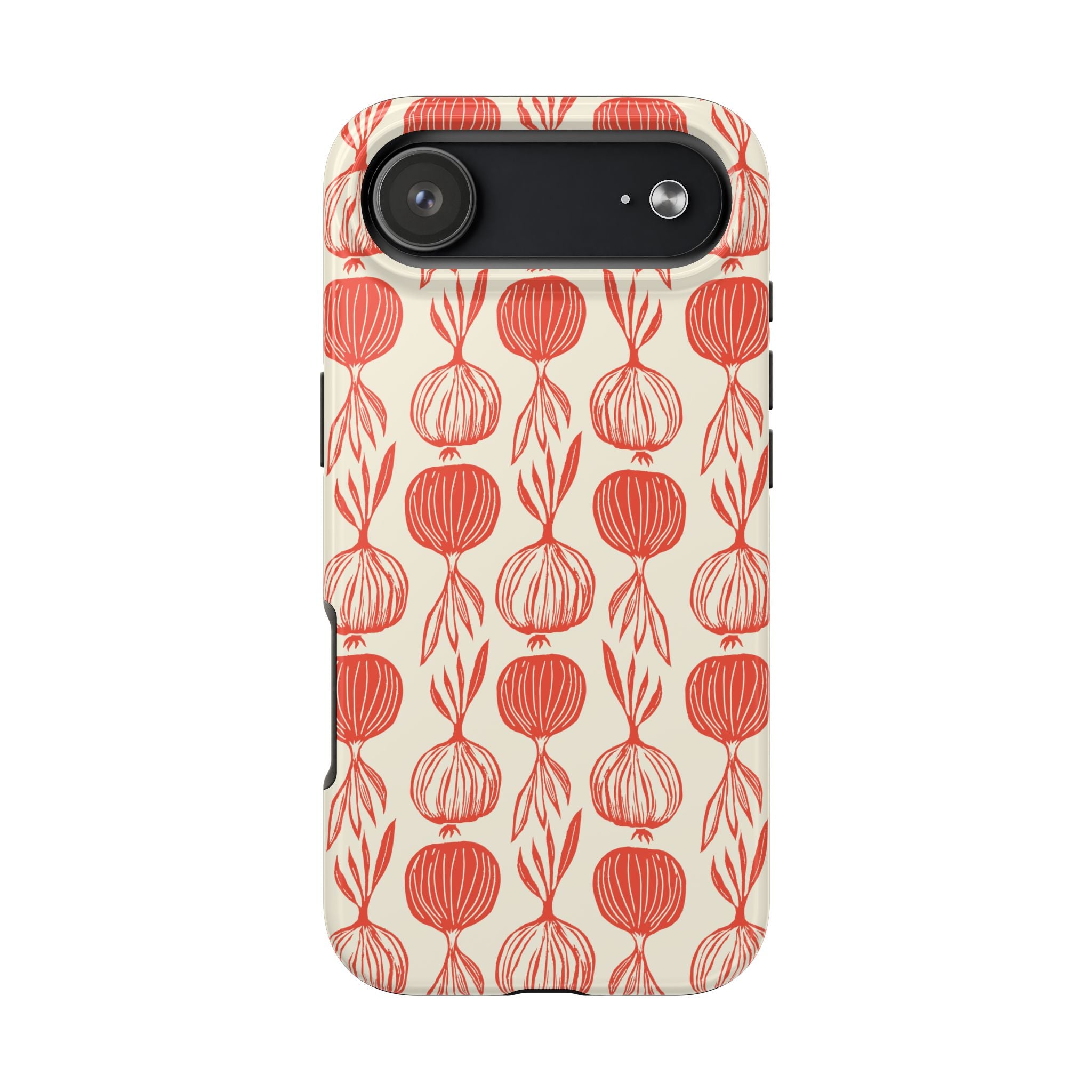 Floral Onion Pattern Tough Phone Case — Red Botanical Protective Phone Cover