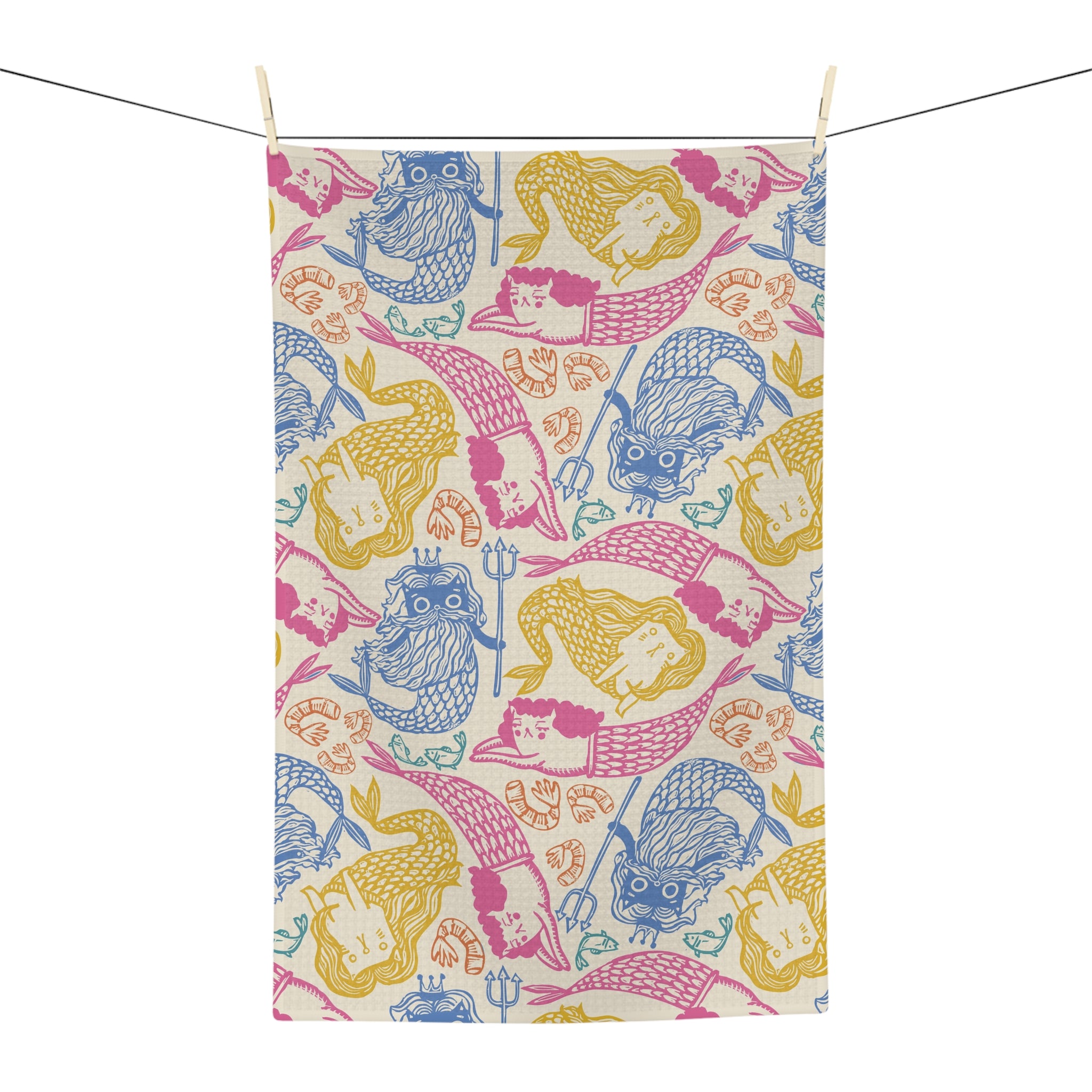Mermaid Cats Microfiber Tea Towel — Colorful Nautical Kitchen Towel