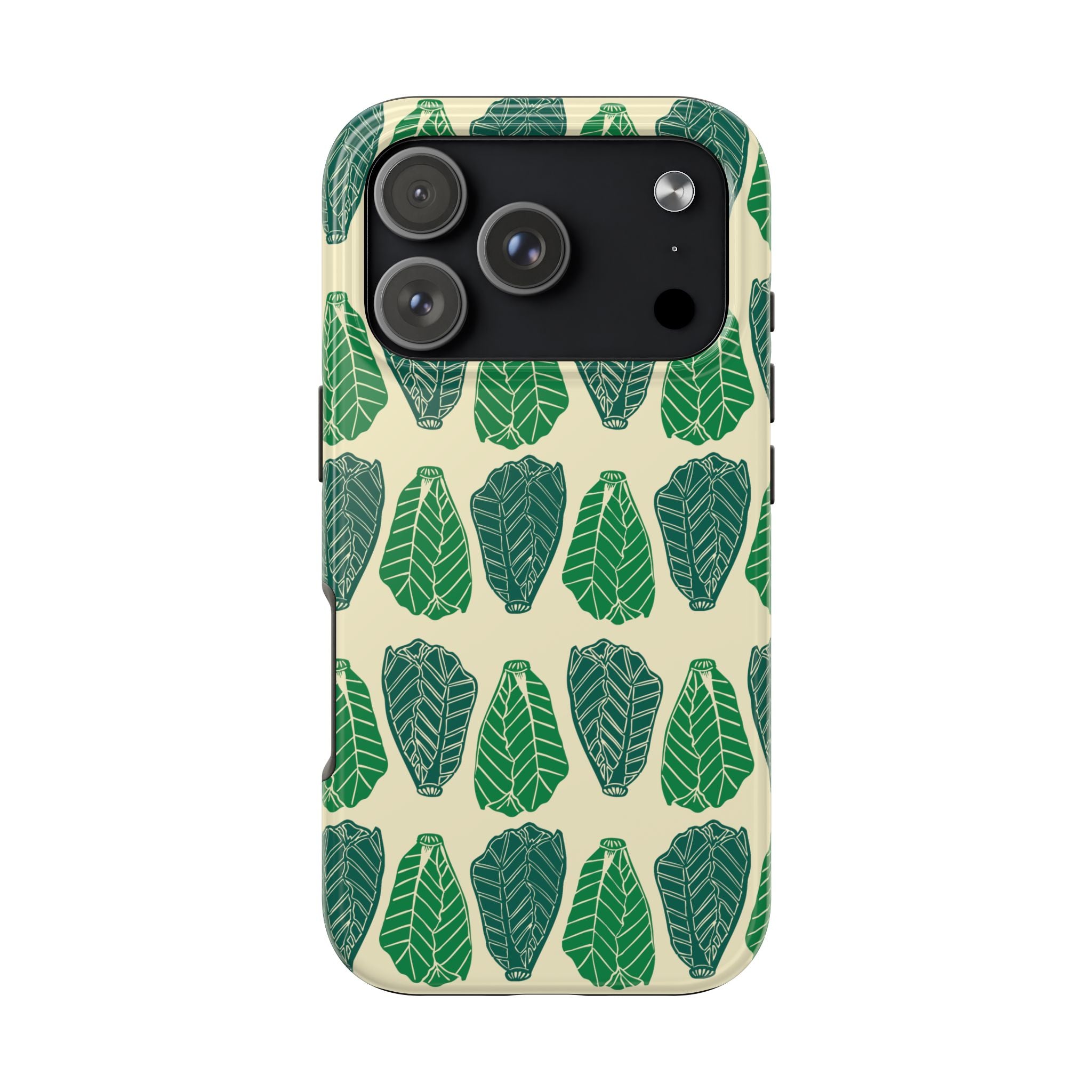 Leaf Pattern Tough Phone Case — Green Botanical Protective Phone Cover