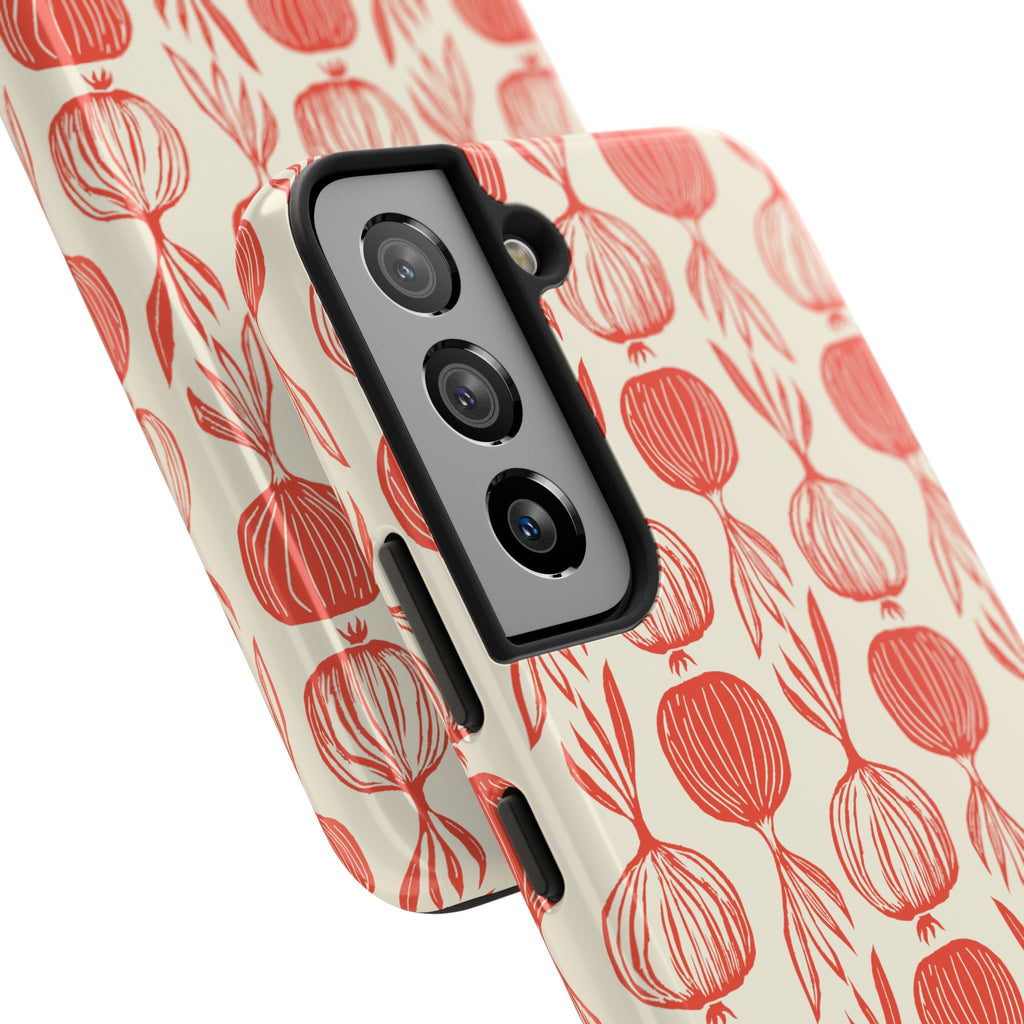 Floral Onion Pattern Tough Phone Case — Red Botanical Protective Phone Cover