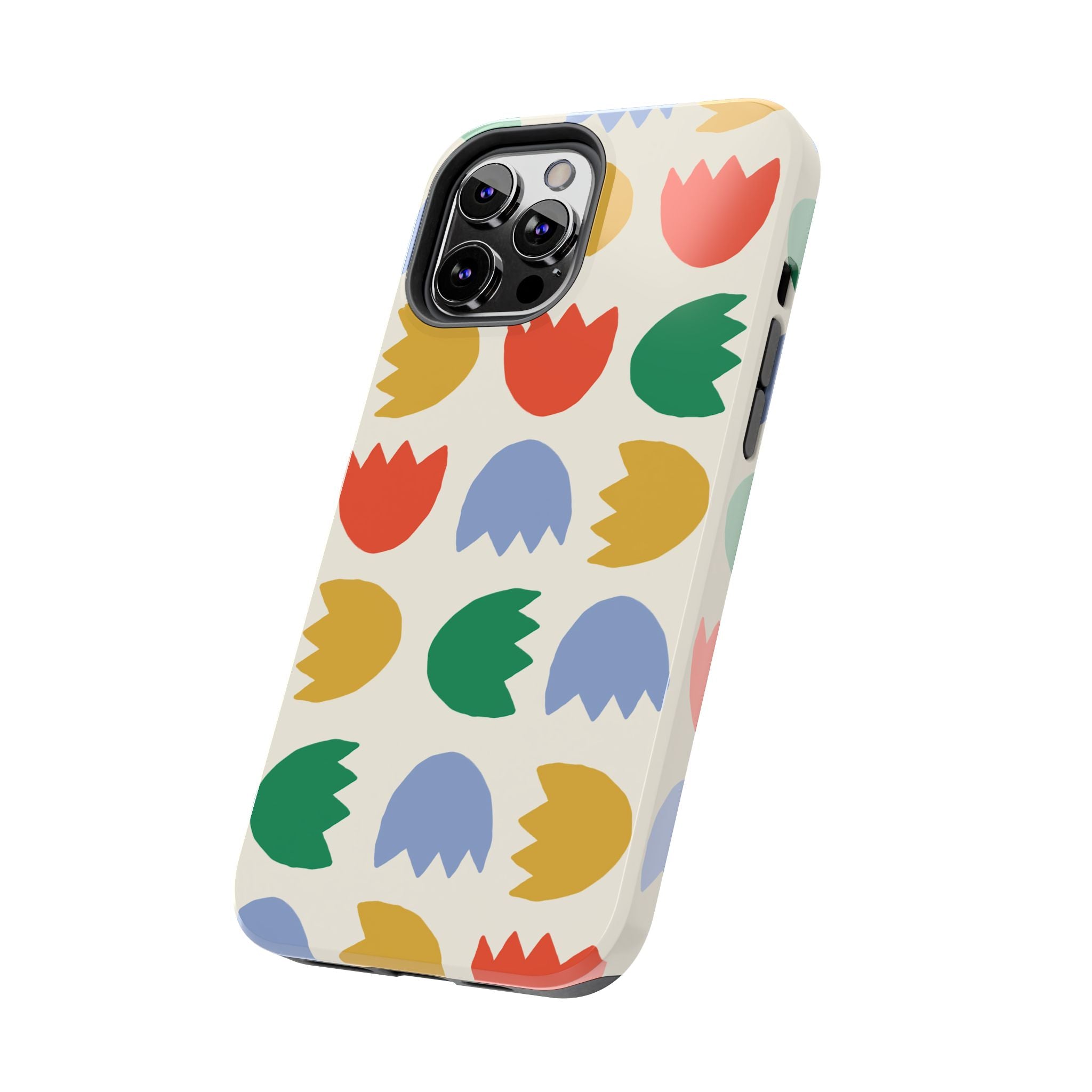 Tough Phone Case — Retro Tulip Pattern Green Floral Protective Cover